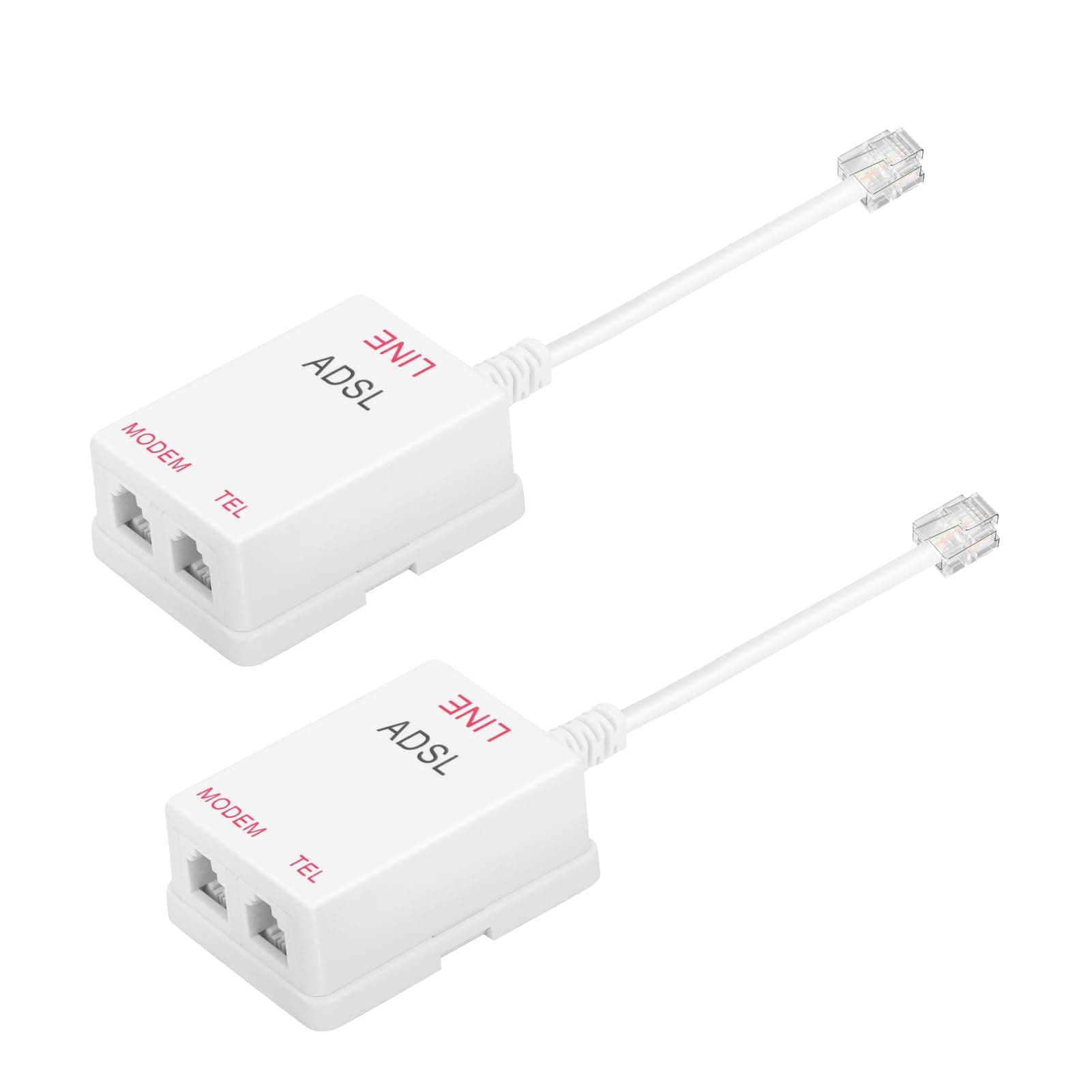 Uvital in-Line DSL Filter Splitter, ADSL Splitter Filter, DSL Filter for Landline Phone, RJ11 6P2C Male to 2 Female Telephone DSL Modem, White (2PC)
