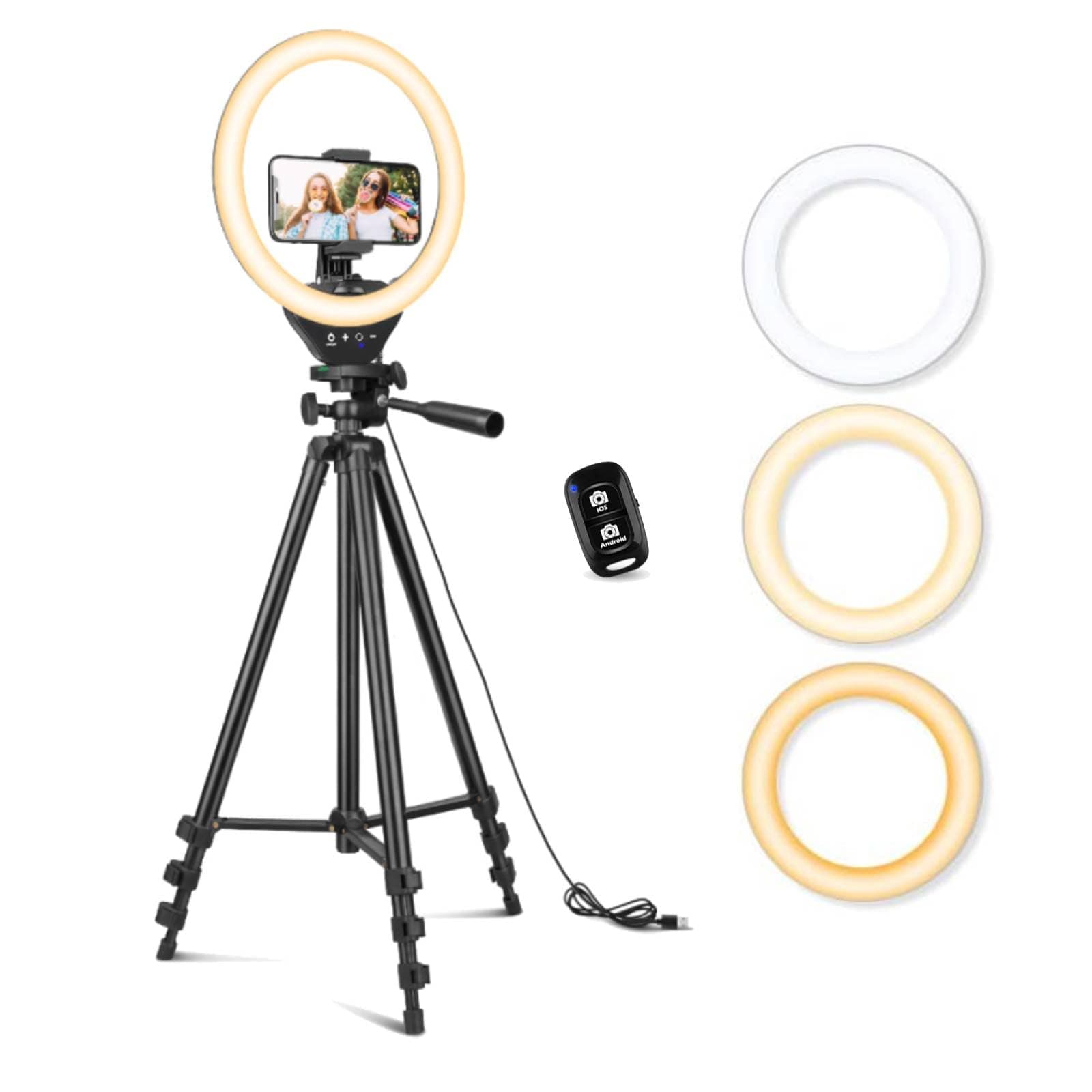 Sensyne 10'' Ring Light with 50'' Extendable Tripod Stand, LED Circle Lights with Phone Holder for Live Stream/Makeup/YouTube Video/TikTok, Compatible with All Phones
