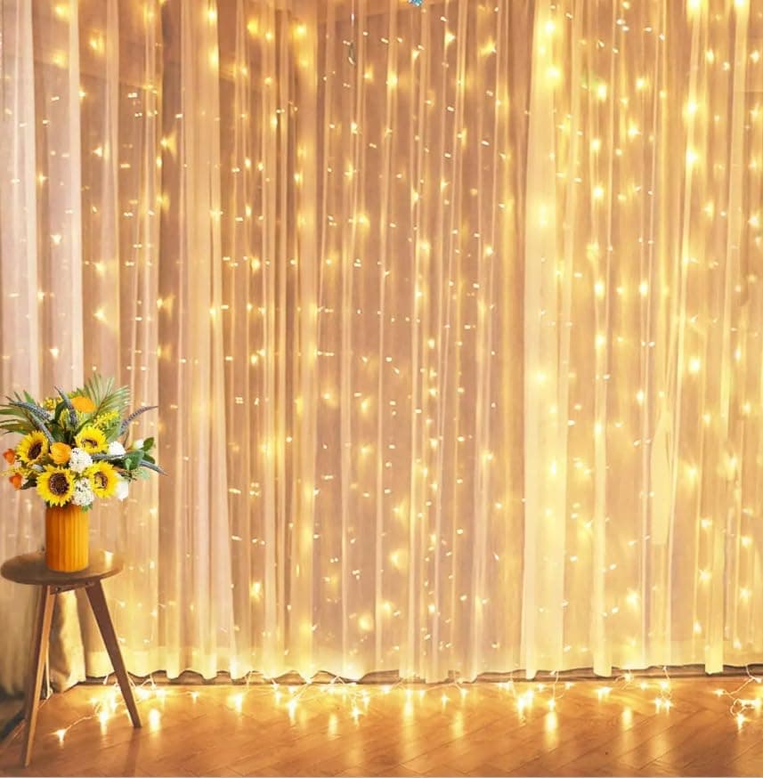 MIRADH 240 LED 9.8 Feet Window Curtain String Light Wedding Party Home Garden Bedroom Outdoor Indoor Wall Decorations, (Warm-White Led Curtain 3M x 3M)