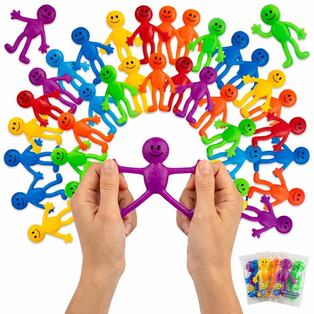 Stretchy Sticky Men (36 Pack) Assorted Fun Colours, A Sticky, Stretchable, Slimy, Gooey Texture, Toy for Stress Anxiety Relief, Great Party Favours, Stocking Fillers