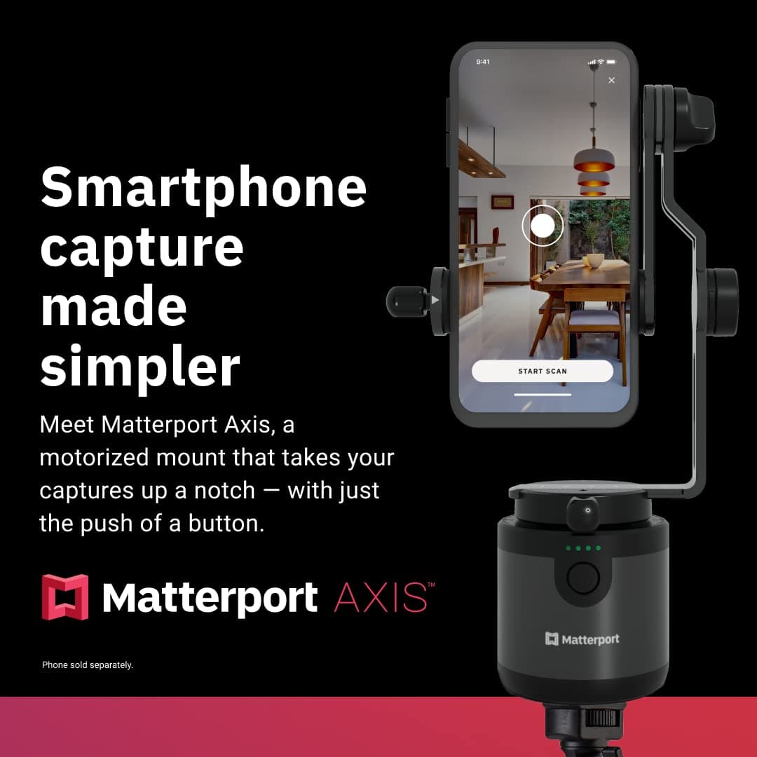 Matterport Axis Gimbal Stabilizer for Smartphone Camera - Motorized Rotating Mount for Professional Virtual Tour 360 Photo Includes Portable Tripod, Remote and 12 Month Starter Kit for 3D Model Scans