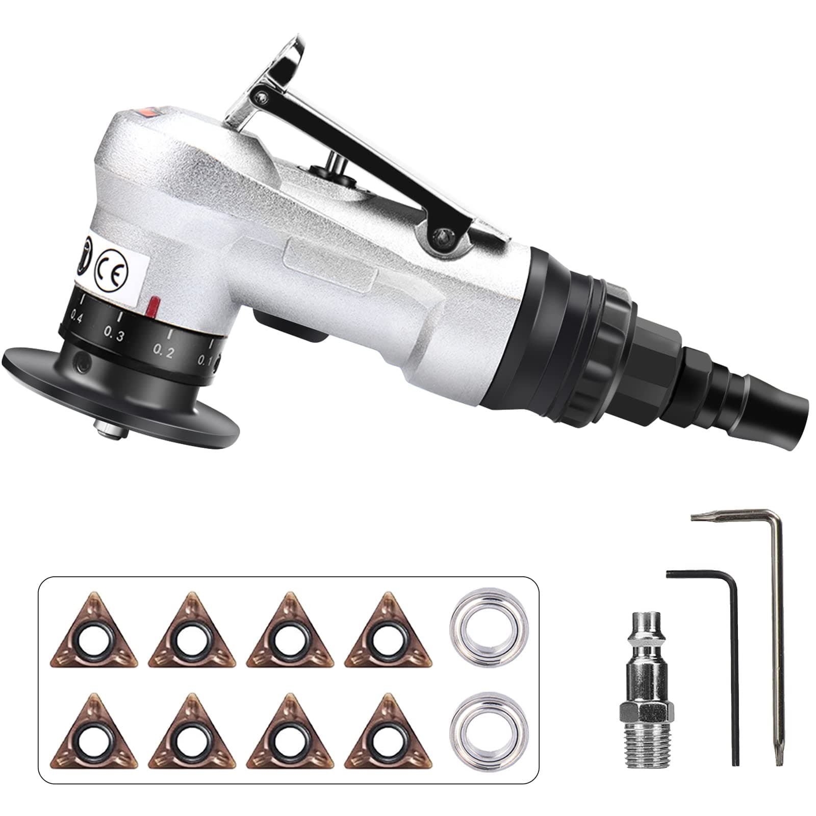 SI FANG Mini Pneumatic Chamfering Tool with Replace Blades Inserts and Bearings, 45 Degree Air Chamfer Deburring Tool, Portable Chamfering Machine for Metal C0.1-2 Angle Quick Trimming Beveling