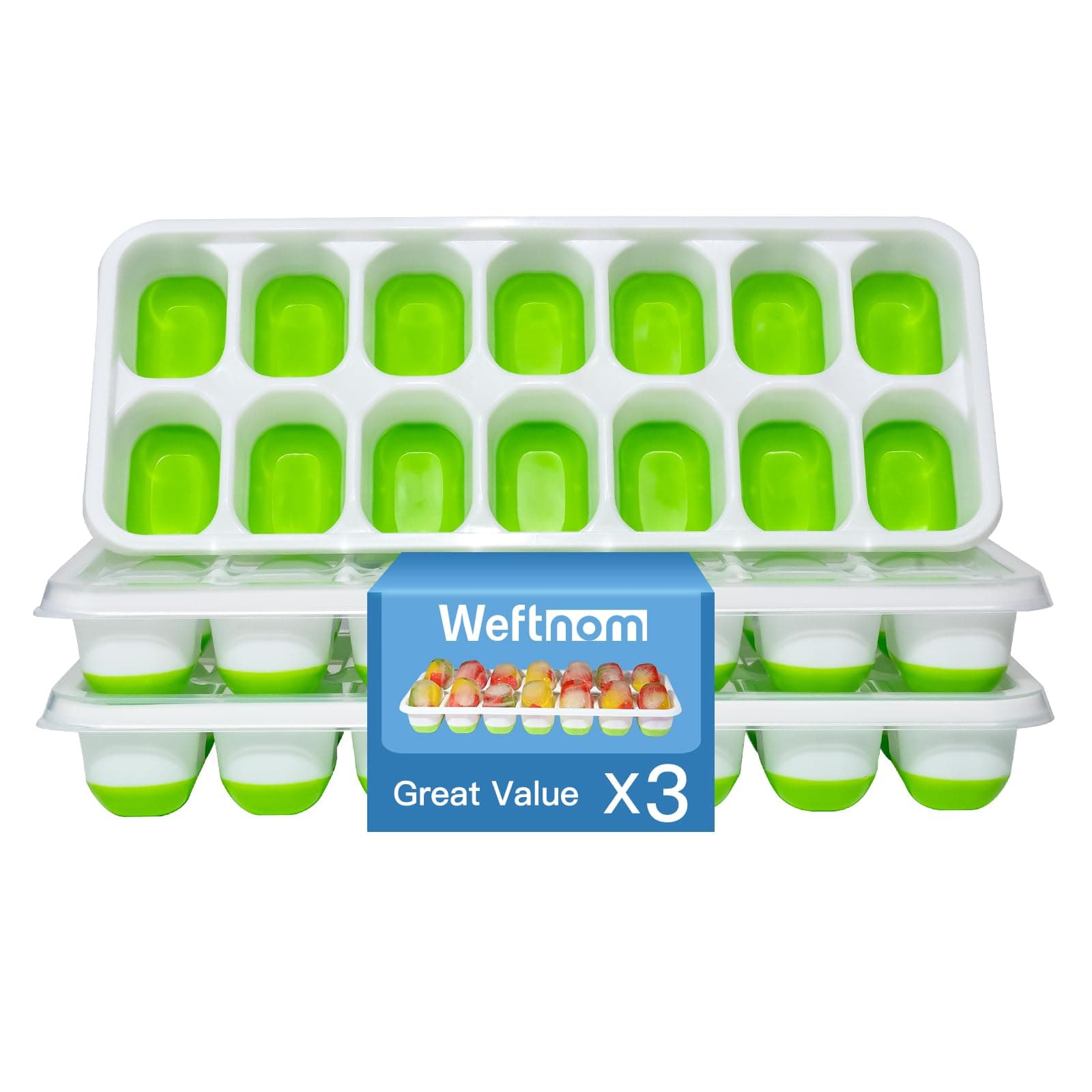 Ice Cube Tray, Ice Cube Trays for Freezer 3 Pack with Lids, Ice Tray Easy-Release, Ice Trays for Freezer Stackable, Silicone Ice Cube Tray for Drinks, Coffee - BPA-Free and Odor-Free