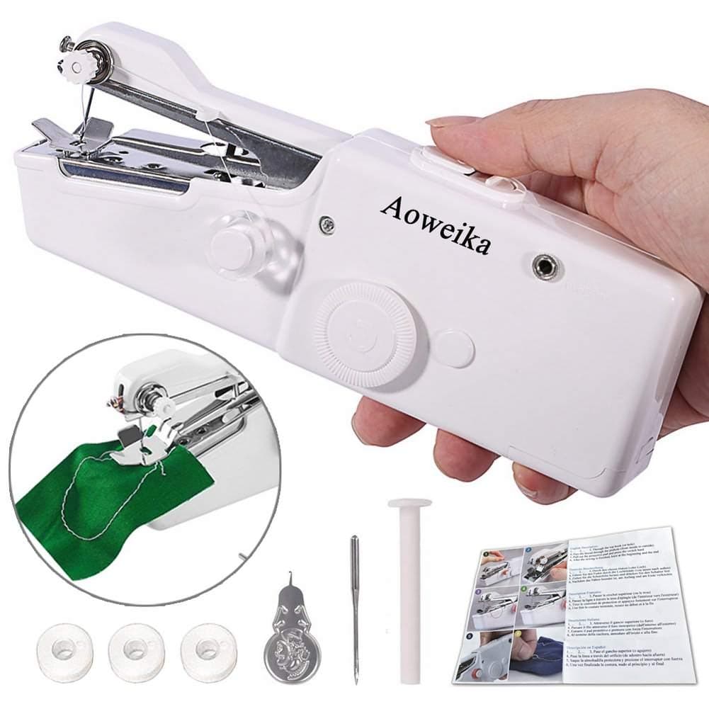 Aoweika SEWING MACHINE, Cordless Mini Handheld Sewing Machine for Home Travel, AWK-01, White (Battery Not Included)