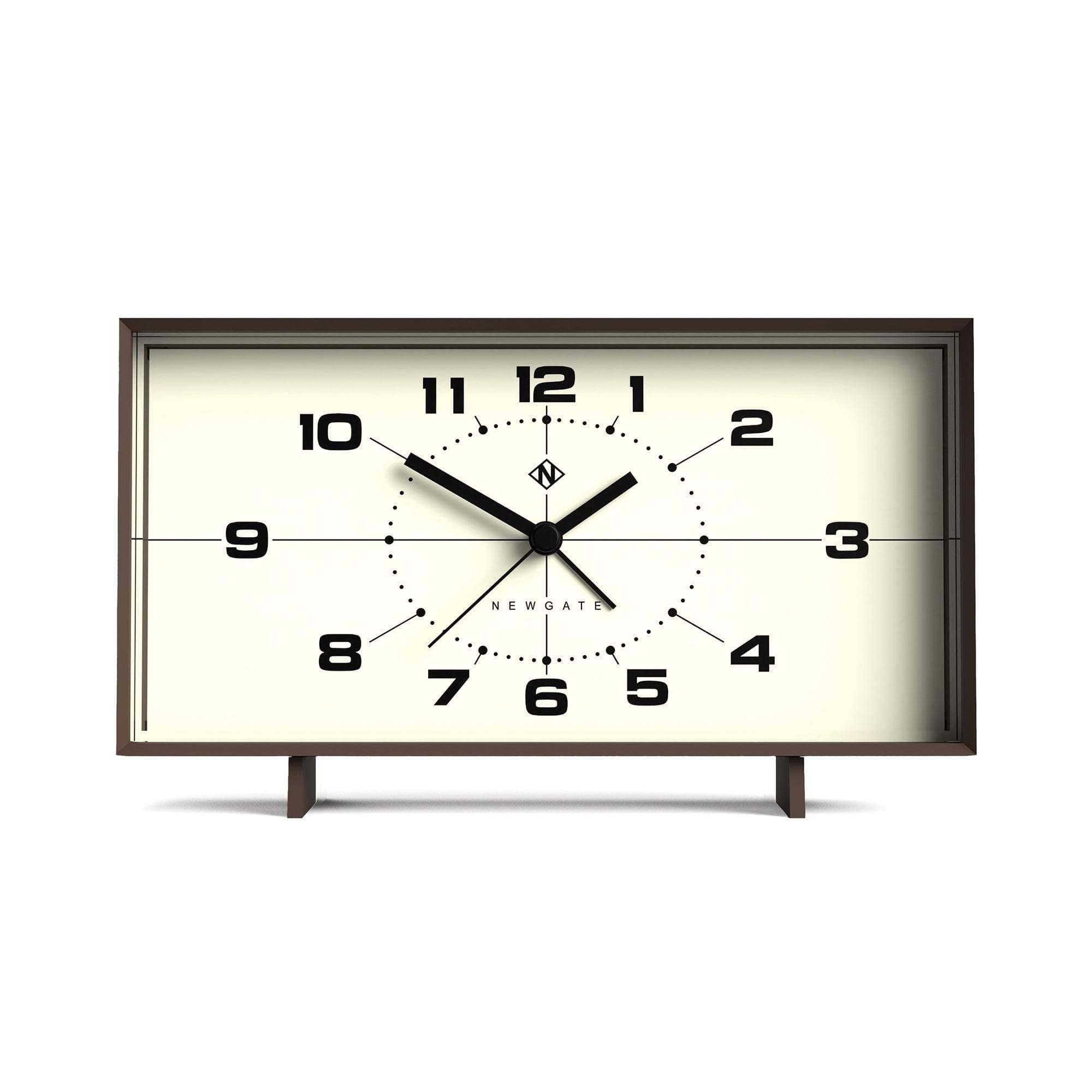 Wideboy alarm clock | Rectangular retro design | Mocha brown| Mid century dial | Ideal for bedside, desk, mantel or shelf | Retro bedroom & office accessory