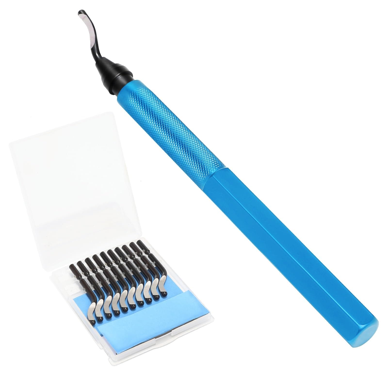 Deburring Tool Kit, 6-1/2" Metal Handle Chamfer Tool for Resin Aluminum Brass Plastic Pipes Tube Hole with Extra 10 HSS Blades