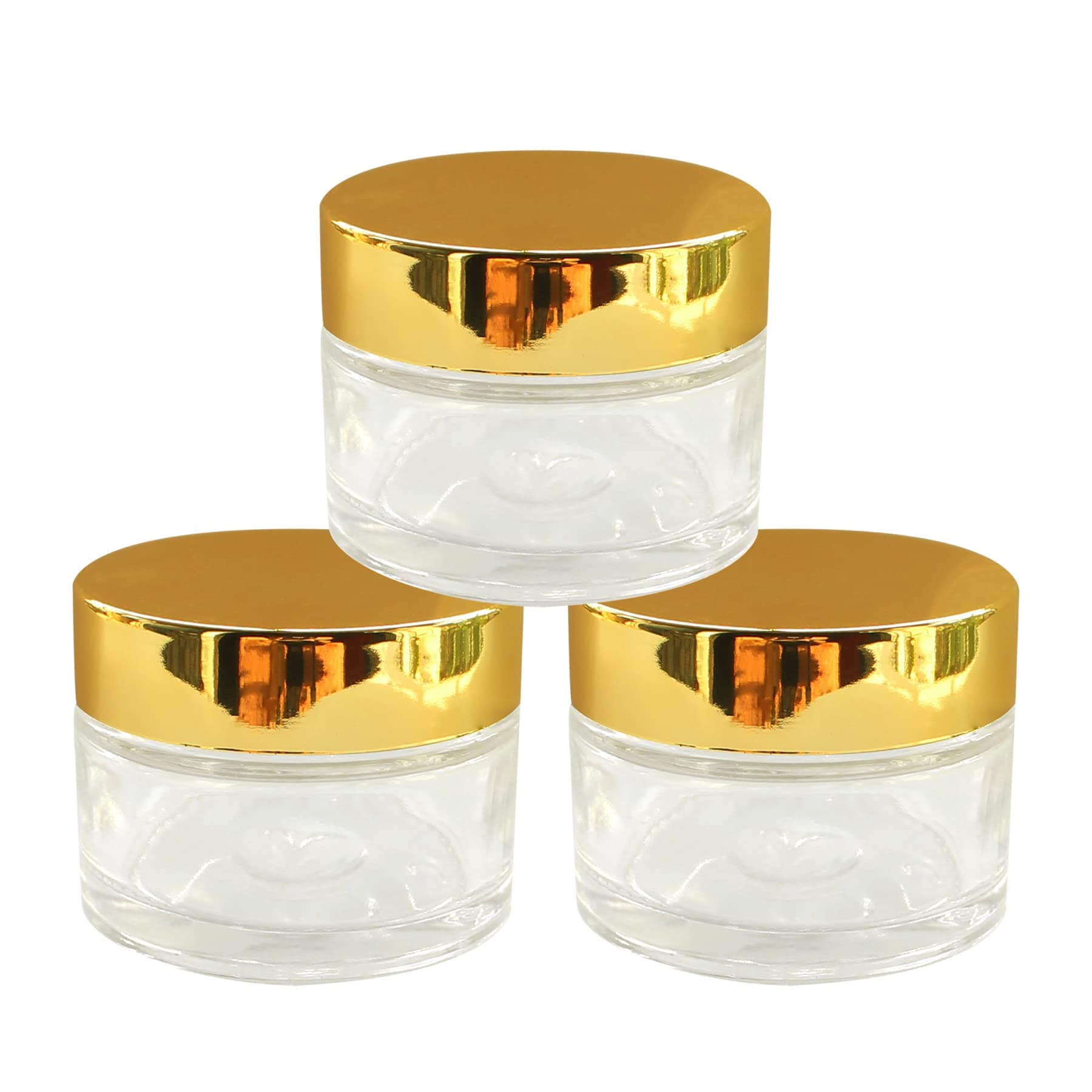 nsb herbals Round Empty Glass Cosmetic Cream Container/Jars, Empty Bottles, Cream Bottle With Golden Cap And White Inner Lids For Creams, Balms, Face Scrub, Body Cream Etc (50 Ml) (Pack Of 3)