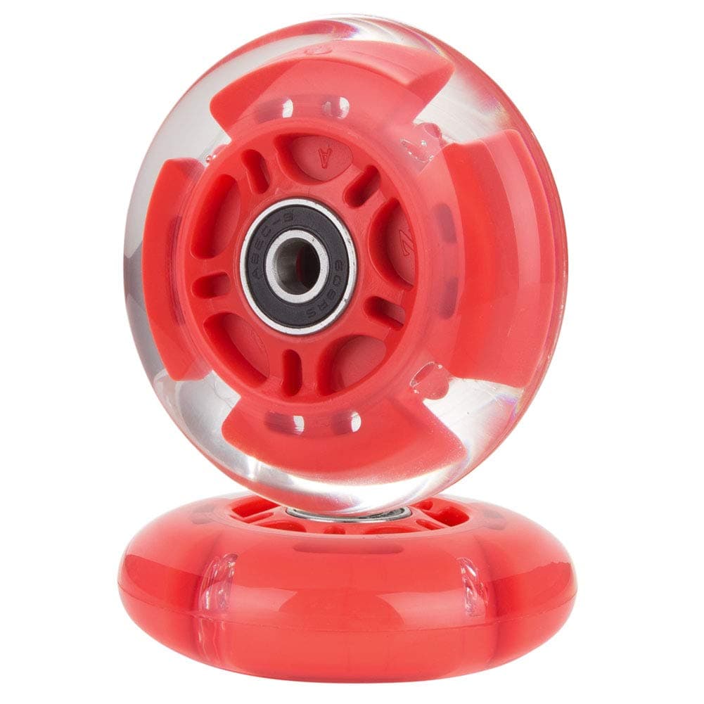 AOWISH 2-Pack Light Up Scooter Rear Wheels 80mm Flash Flashing Inline Skates Replacement Wheel with Bearings ABEC 9 for Adjustable 3-Wheel Kick Scooters (Red)