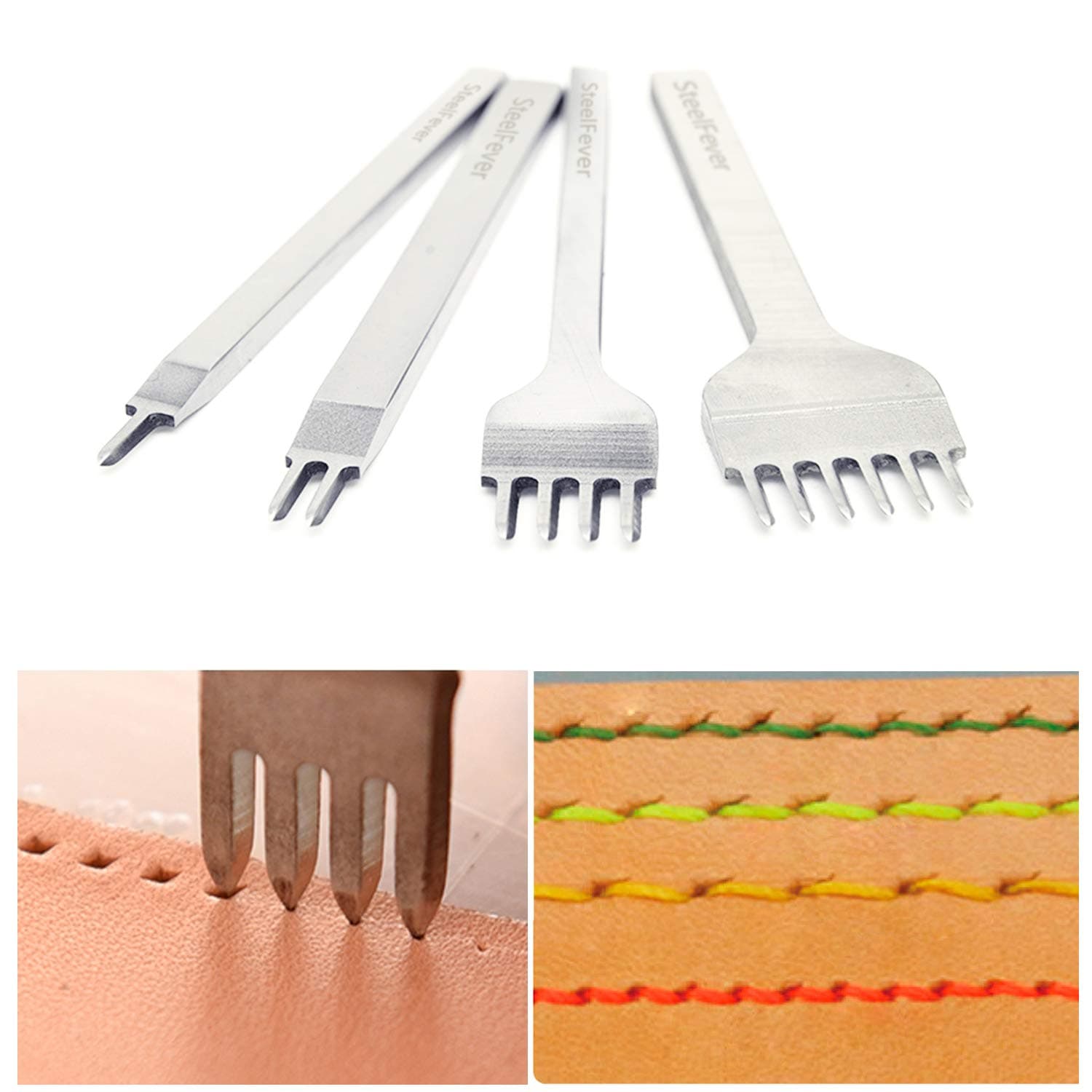 4mm Leather Craft Tool Hole Punches 1+2+4+6 Prong Lacing Stitching Punch, Craft Kits