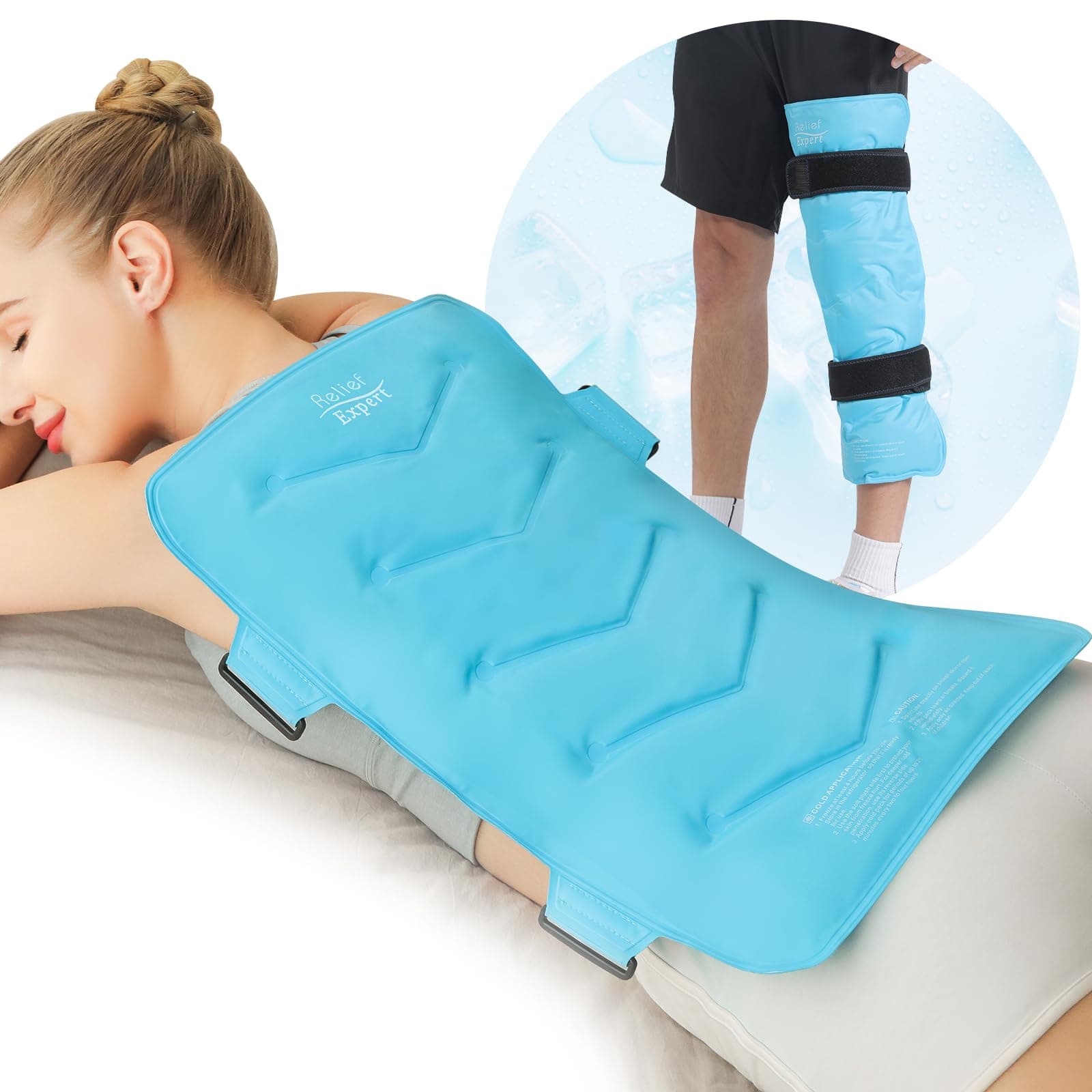 Relief Expert Extra Back Large Ice Pack (13”x21”) - Reusable Ice Wrap for Back Discomfort and Musclar Fatigue- Cold Compress Therapy Gel Cold Pack for Full Body, Hip Leg, XXL - Blue