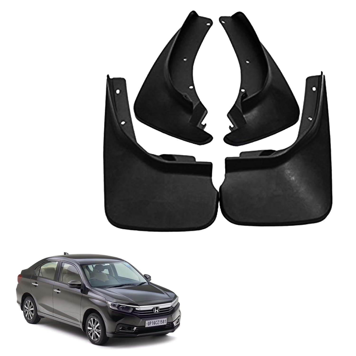 Autokaar O E Type Car Mud Flap Box Shape Splash Protection Guard Tyre Flap Complete Set of Front & Rear Tires for Honda Amaze 2024 Onwards Type-3 Model