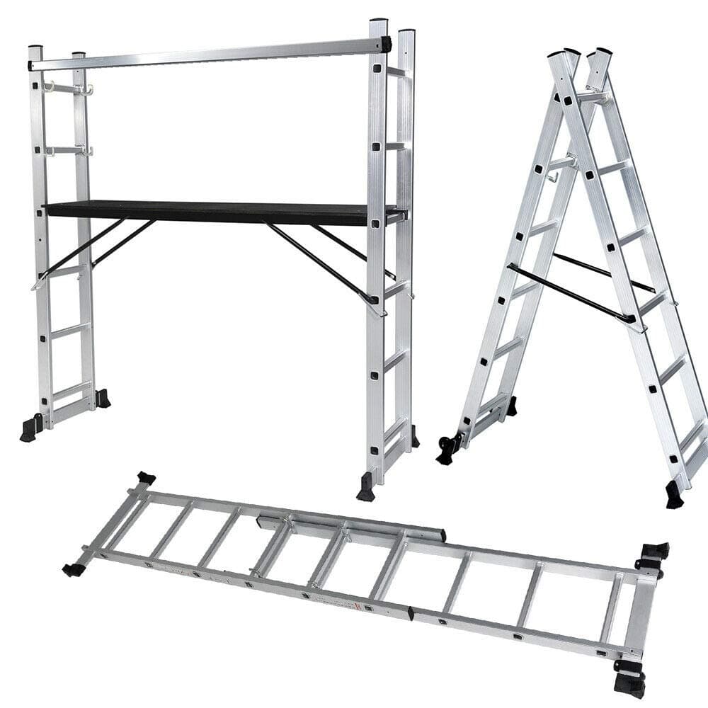 Sfeomi 3Way 6 Step Ladder Scaffold Tower Platform 2pc Combination Ladder Non Slip Tread Aluminium Multi Purpose Working Ladder Platform with 2wheels