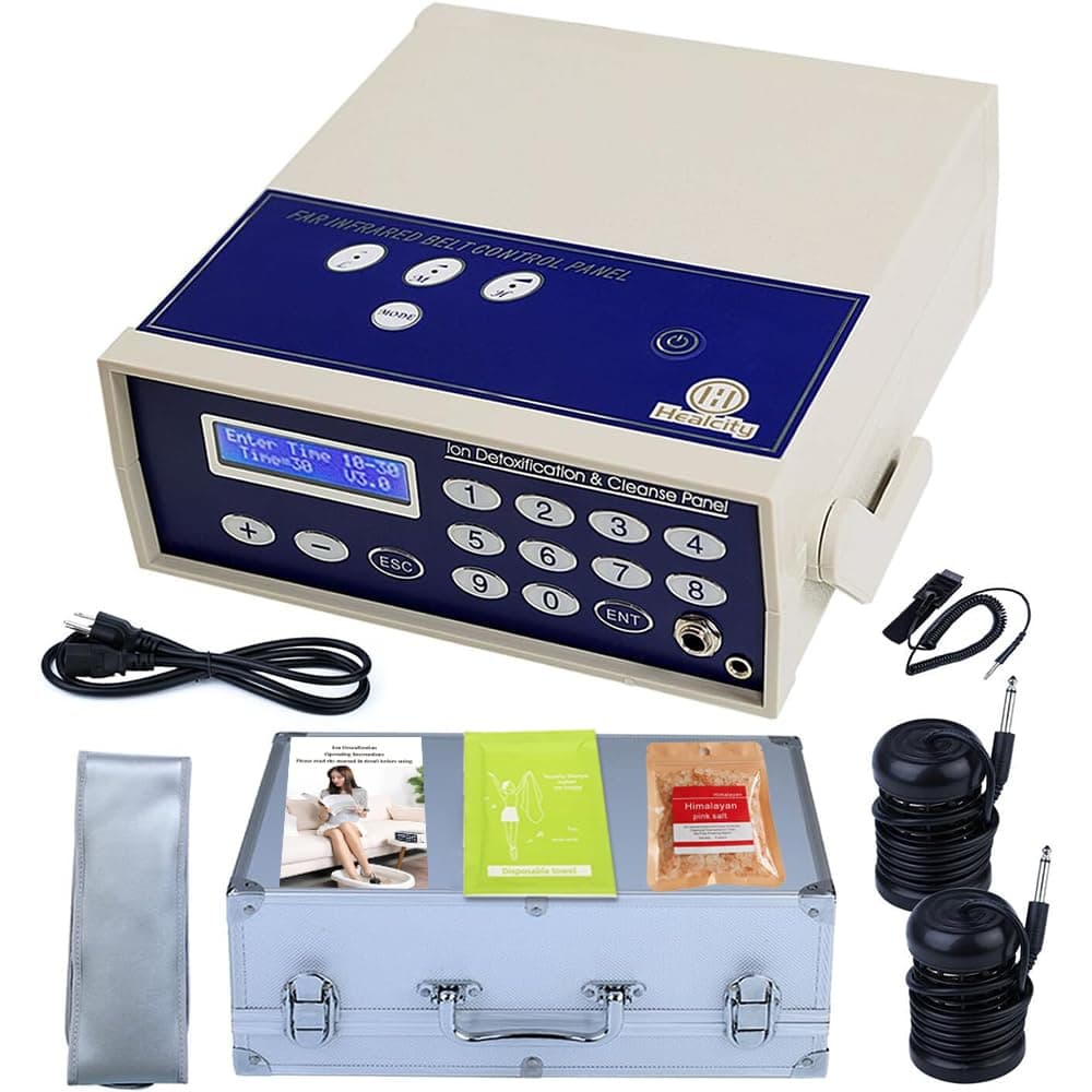 Ionic Foot Bath Detox Machine, Professional Negative Hydrogen Ion Foot Detoxification System with 2 Detox Arrays Far Infrared Wrist Strap Waist Belt Storage Case