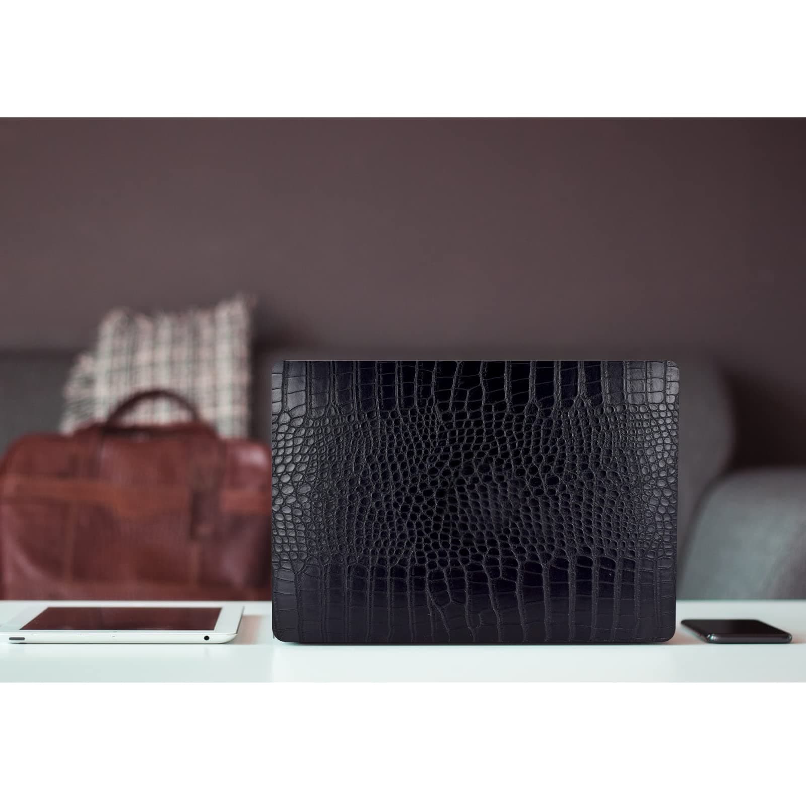 KEROM Crocodile MacBook Pro 13" Case for 2024-2016 M2 M1 A2338 A2289 A2251 A2159 A1989 A1706 A1708 Crocodile Printed PU Leather Hard Shell Case & Keyboard Cover with Logo Cutout Black