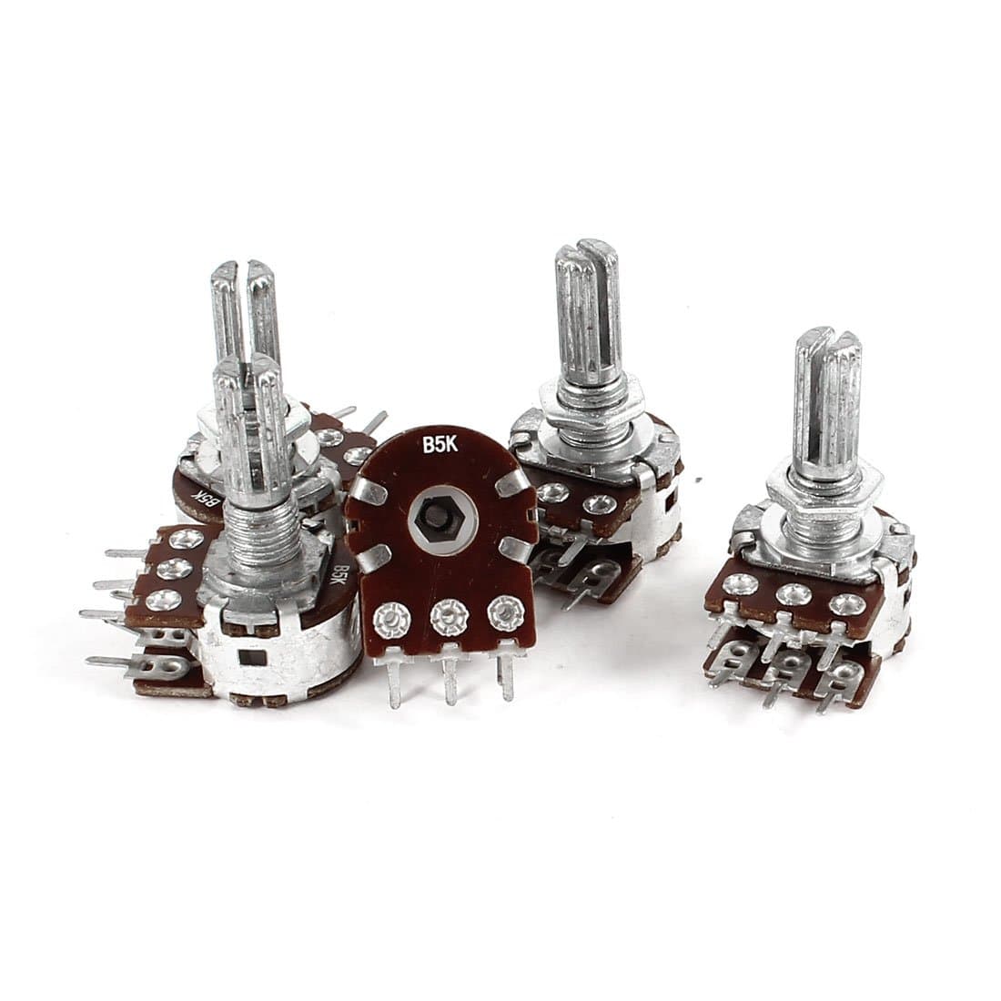 Aexit 5 (Potentiometer) Pieces B5K Type B 5K Ohm 6 Terminals Split Knurled Shaft Dual Linear Rotary (99ry860qf544) Taper Potentiometers