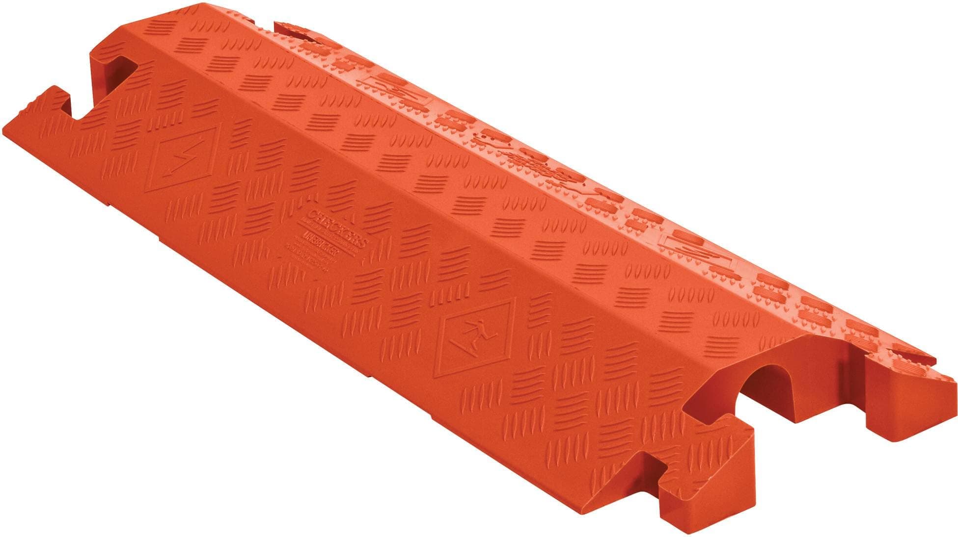 Checkers 1 Channel Industrial Drive Over Cable Protector, Drop Over for 2.25" Lines, 23k/Axle Load Capacity Hose and Cable Ramp for Heavy Duty Equipment, Made in The USA, Orange, CP1X225-GP-DO-O