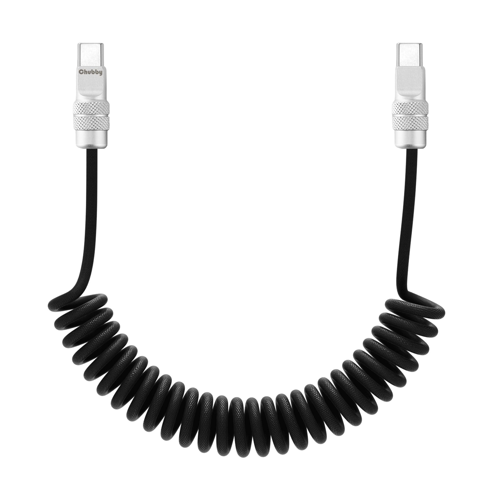 chubbycable Curly Chubby 240W Coiled USB C Fast Charging Cable Durable Braided Charger Cord for Car Compatible with iPhone 17-15 Series iPad, Black, Type-C to Type-C, 2.13FT-6.56FT