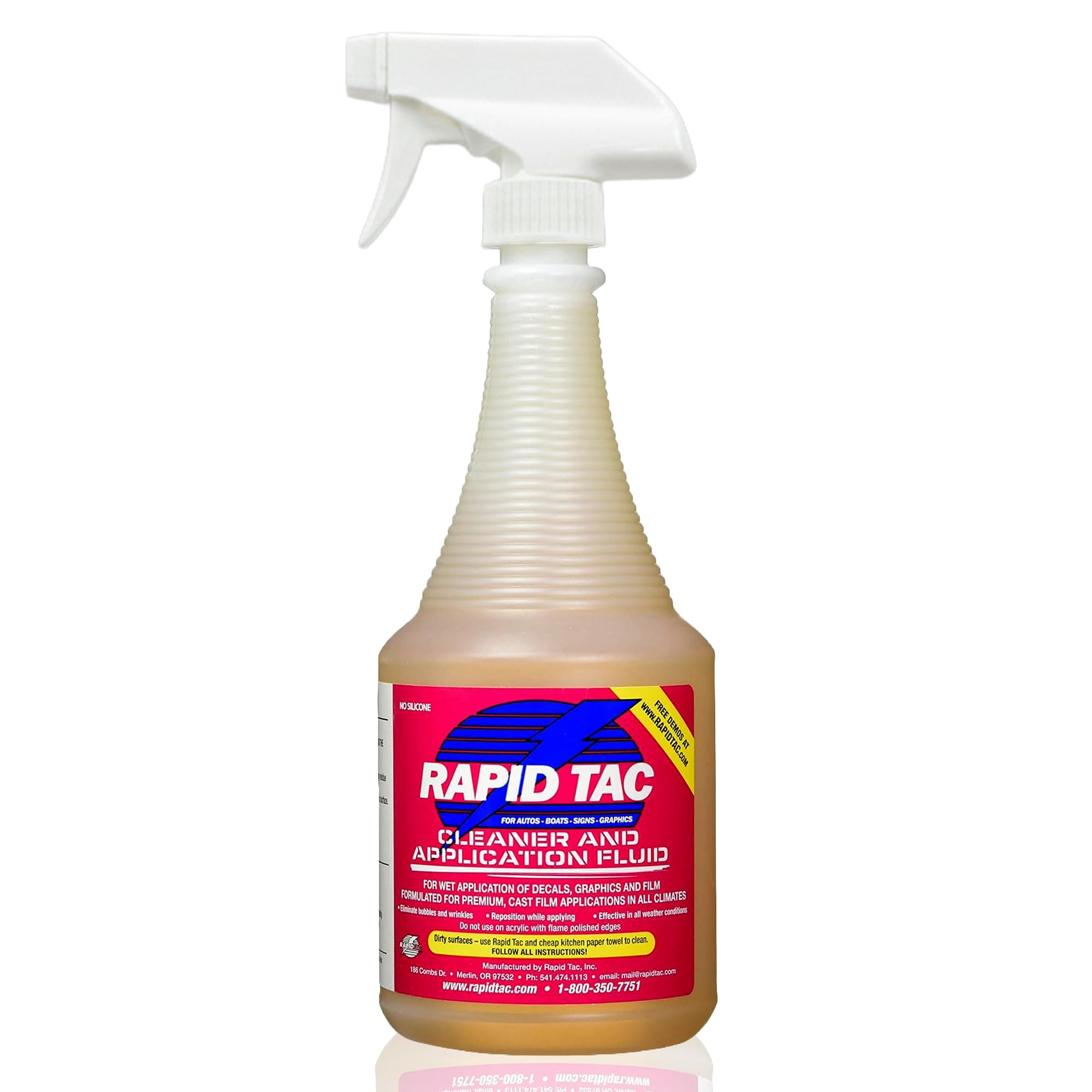 Rapid Tac Application Fluid 32 oz Spray Bottle | Aids in Bubble-Free Application | Re-Positionable Formula | Bonds in as Little as 90 Seconds | Use for Vinyl Wraps, Decals, and Stickers