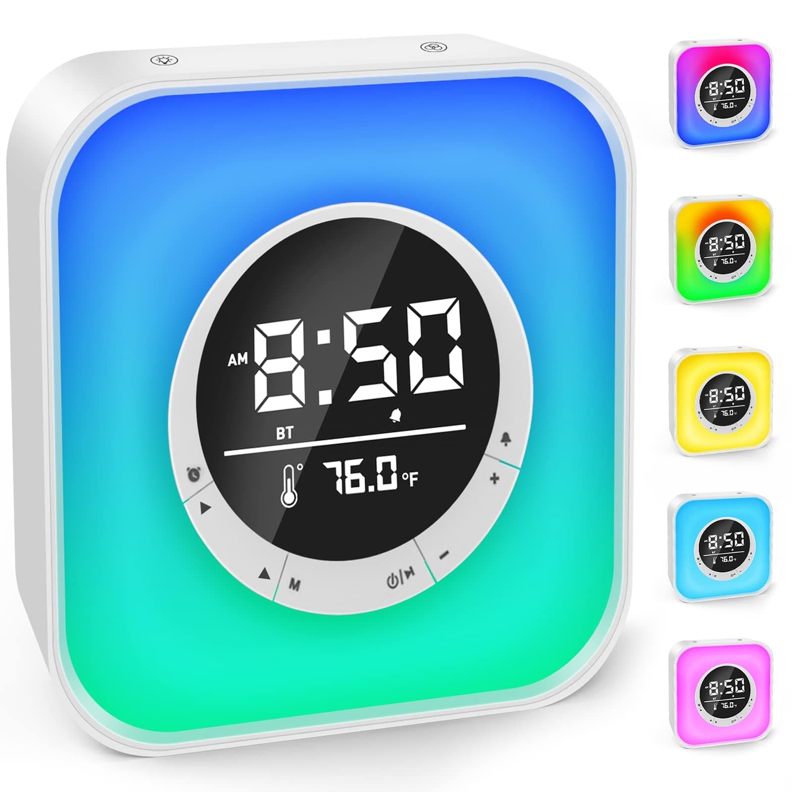 MAKINGTEC Alarm Clock Teens RGB Colorful Digital Clock Temperature Display Bluetooth Speaker Night Light LED Lamp with 10 Colors Changing LED Kids Boys Girls Teens Room Bedside Decor