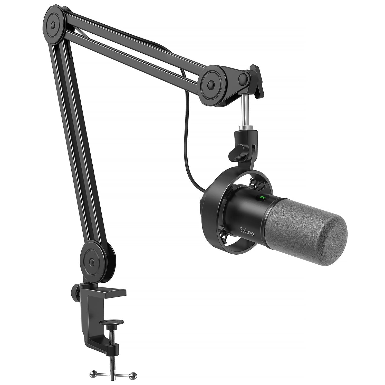 FIFINE Dynamic Podcast Microphone Set with Boom Arm Stand, Studio XLR/USB Microphone for Recording Vocal Streaming, Metal Mic with Mute Tap, Headphone Jack, Heavy Duty Boom Arm-K688T
