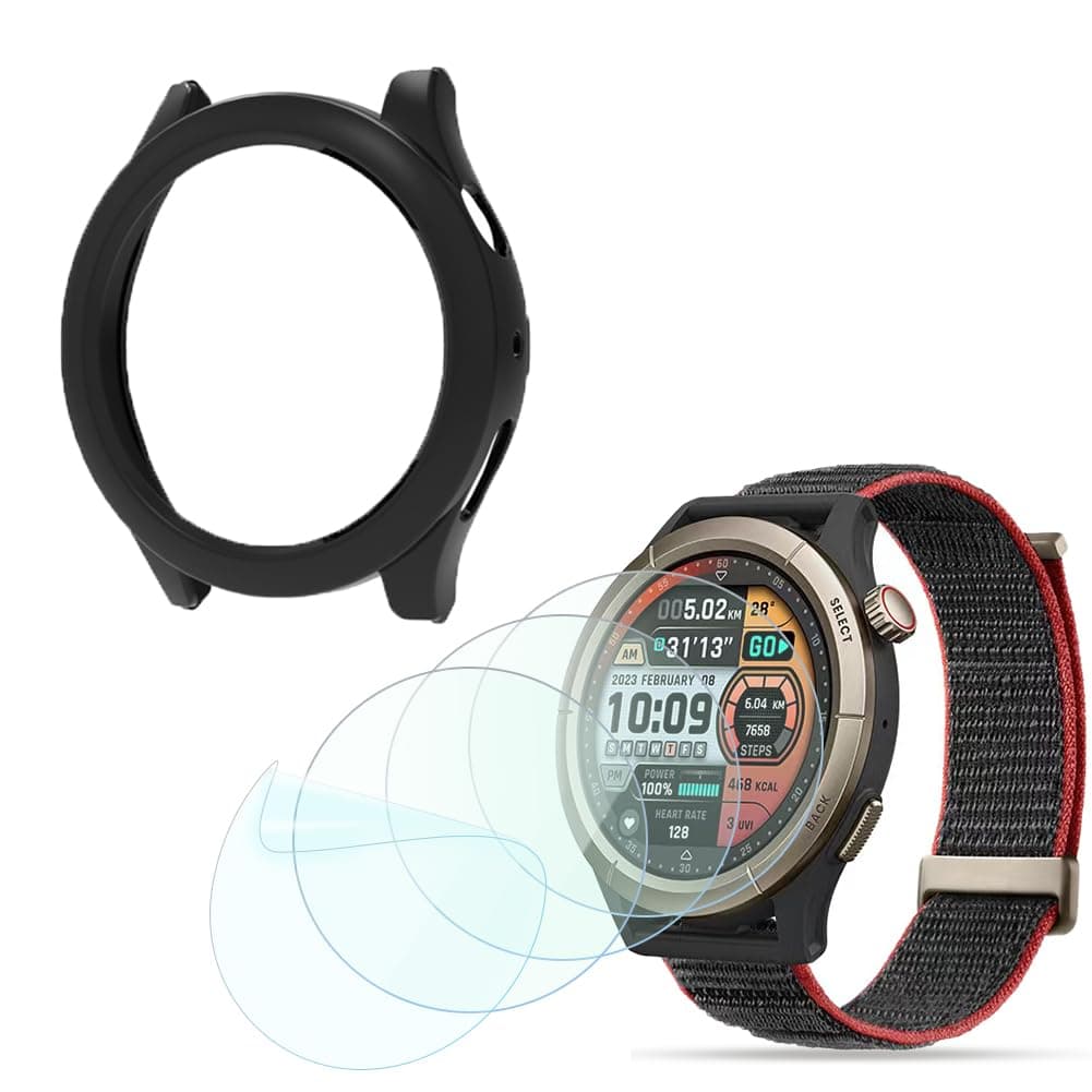 Compatible for Amazfit Cheetah Pro Screen Protector and Smart Watch Case,TPU Soft Protective Film and PC hard Frame Cover (Pack of 4+1) (black)