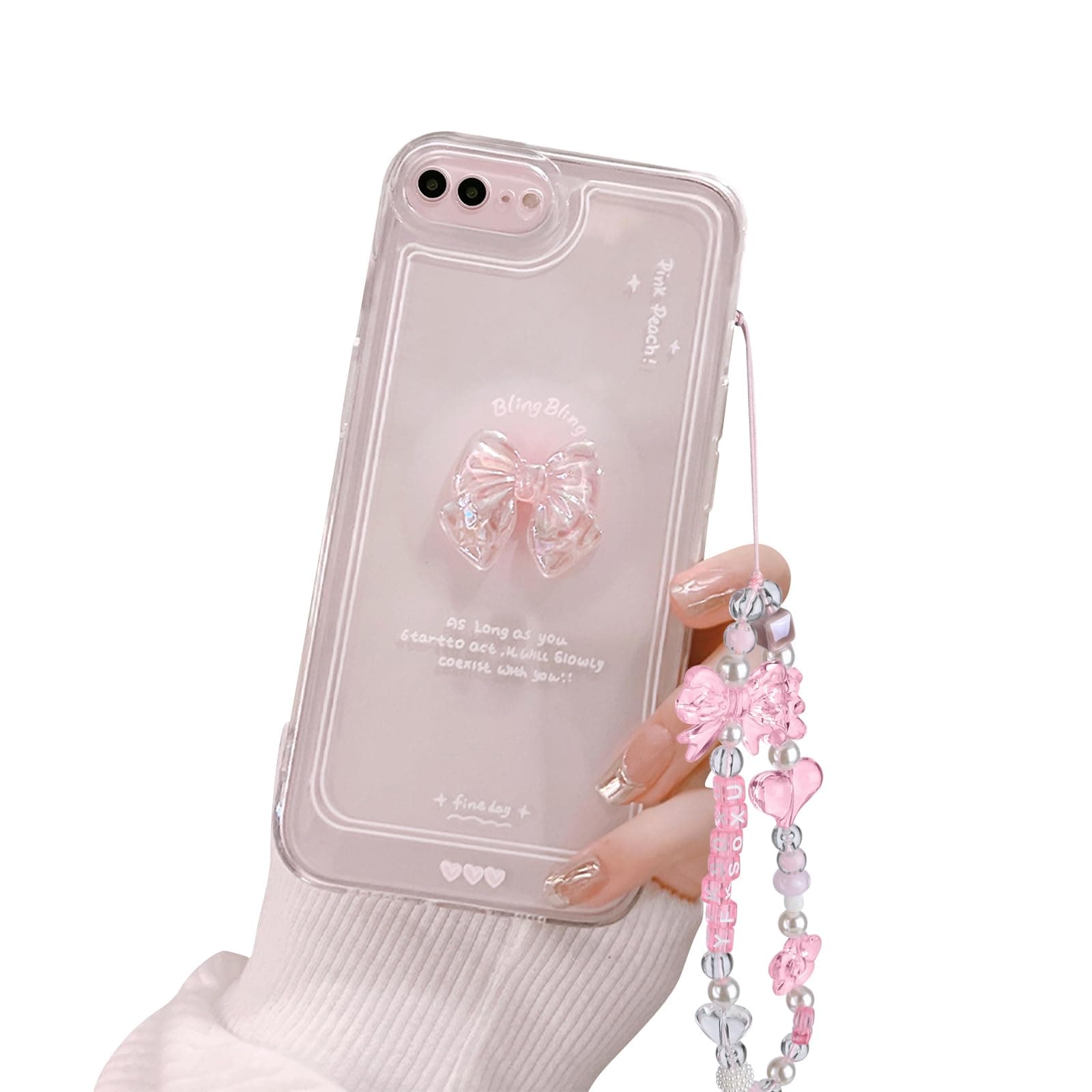 Ownest Compatible for iPhone 7 Plus Cute 3D Pink Bowknot Slim Clear Aesthetic Design Women Teen Girls Camera Lens Protection Phone Cases Cover