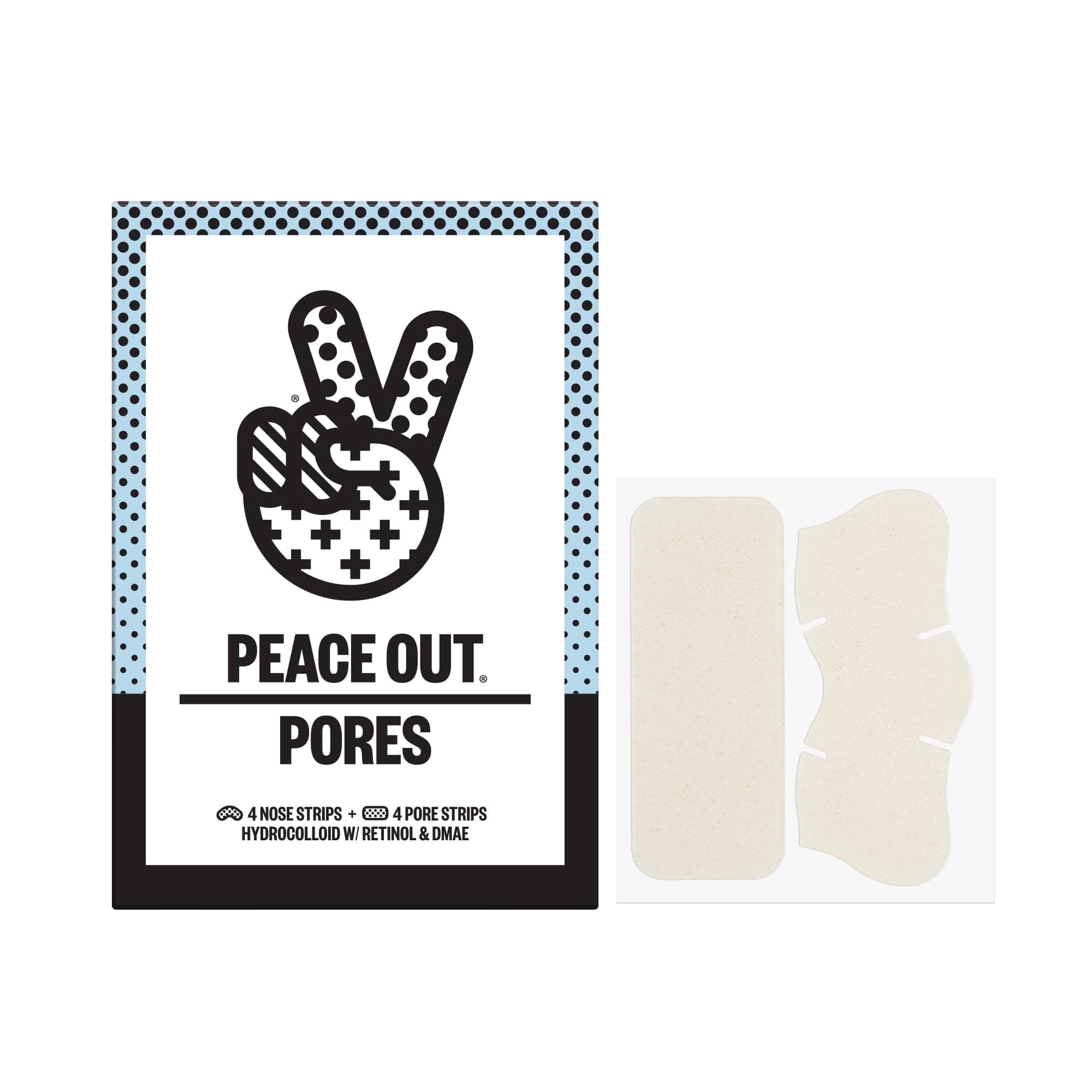PEACE OUT Pore Strips for Nose and Face, Oil Absorbing Hydrocolloid Blackhead Remover, Pore Minimizing Strips with Retinol, Multi-Use Face Strips for Clogged Pores, 8 Count
