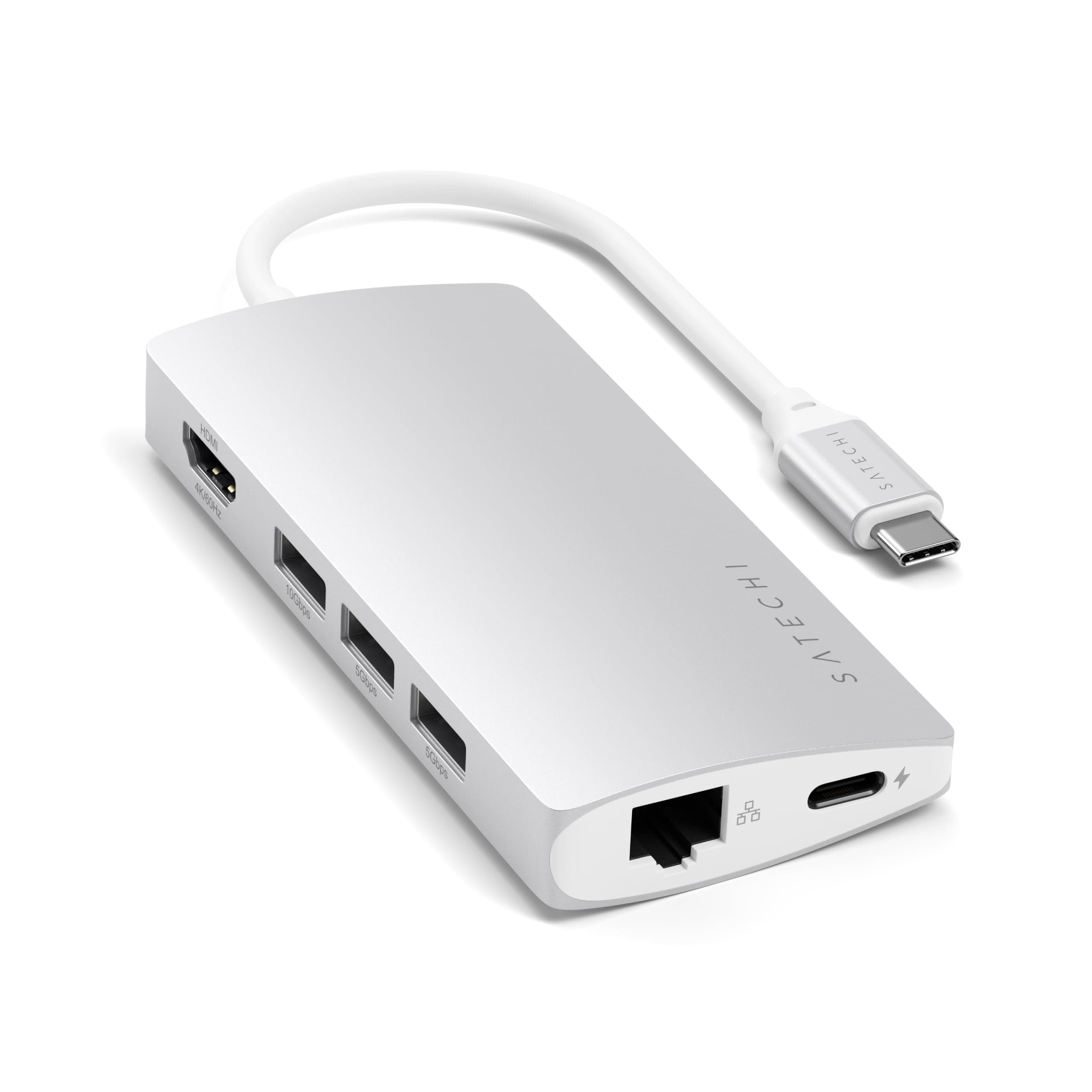 Satechi 8 in 1 USB C Hub Multiport Adapter V2, 4K HDMI, 115W USB C PD Charging, 3 USB-A, Ethernet, Micro/SD Card Readers, for Laptop, MacBook Air/Pro M5/M4, iPad, Windows - Silver