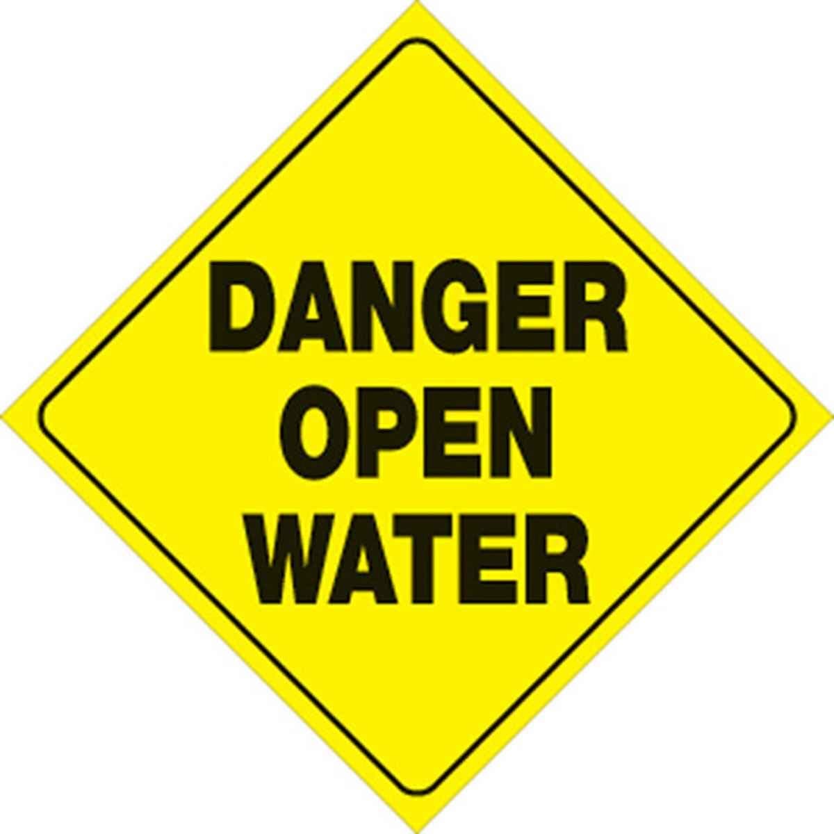 Yellow Plastic Reflective Sign 12" Danger Open Water