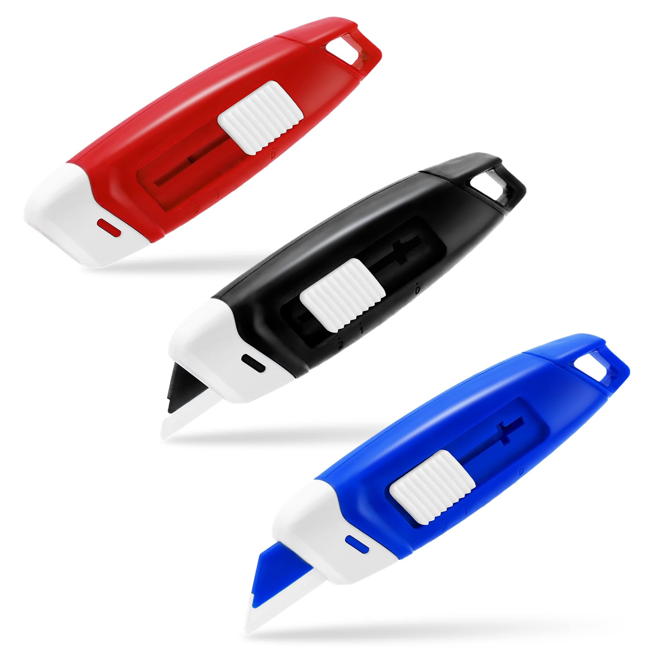 Sonuimy 2-Stage Retractable Ceramic Mini Box Cutter, Safety Box Opener with Lock, Magnetic Package Opener Keychain, Small Pocket Utility Knife Tool Knives for Warehouse Office Work Cardboard -3PCS