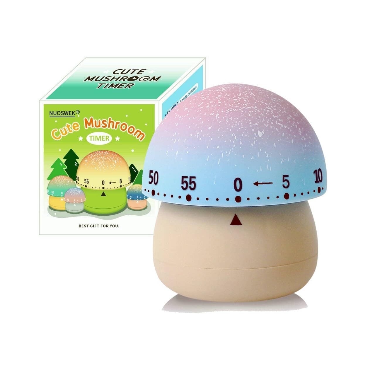 Mechanical Kitchen Timer, Cute Mushroom Timer for Kids, Wind Up 60 Minute Manual Countdown Timer for Classroom, Home, Study and Cooking (Beige Base)