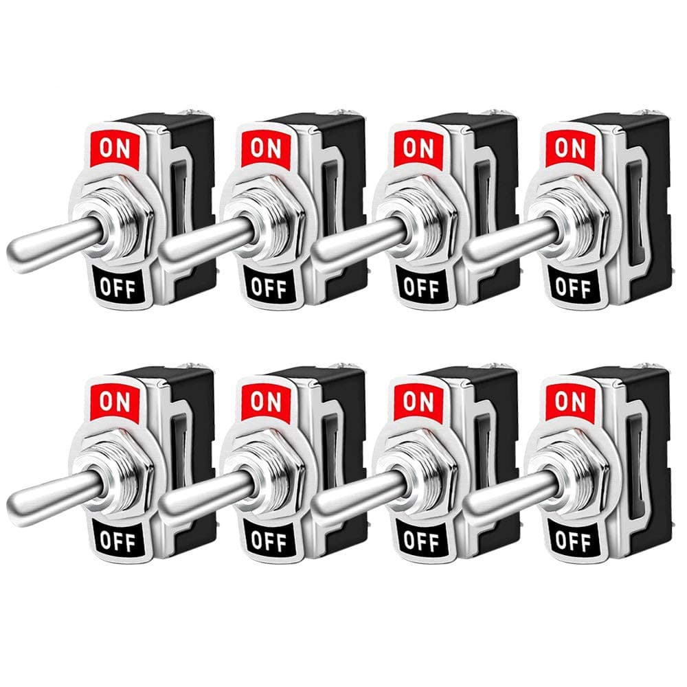 QitinDasen 8Pcs Premium Car Toggle Switch, ON-OFF 2 Position 2 Pins SPST Auto Rocker Switch, Waterproof Metal Mini Rocker Toggle Switch, for Car Truck Boat (6A 250VAC / 10A 125VAC)