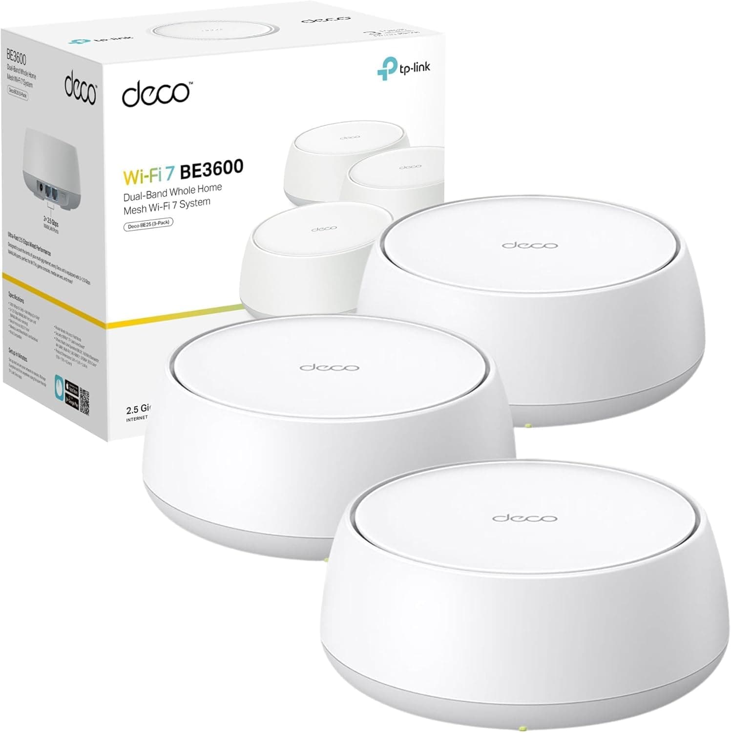 Deco BE25(3-pack) Mesh WiFi 7 BE3600Mbps, 2x 2.5G Ports, MLO Mesh System Router, VPN Clients & Server, WiFi Extender Booster, Private IoT Network, Seamless AI Roaming,Easy Setup,Alexa & Google