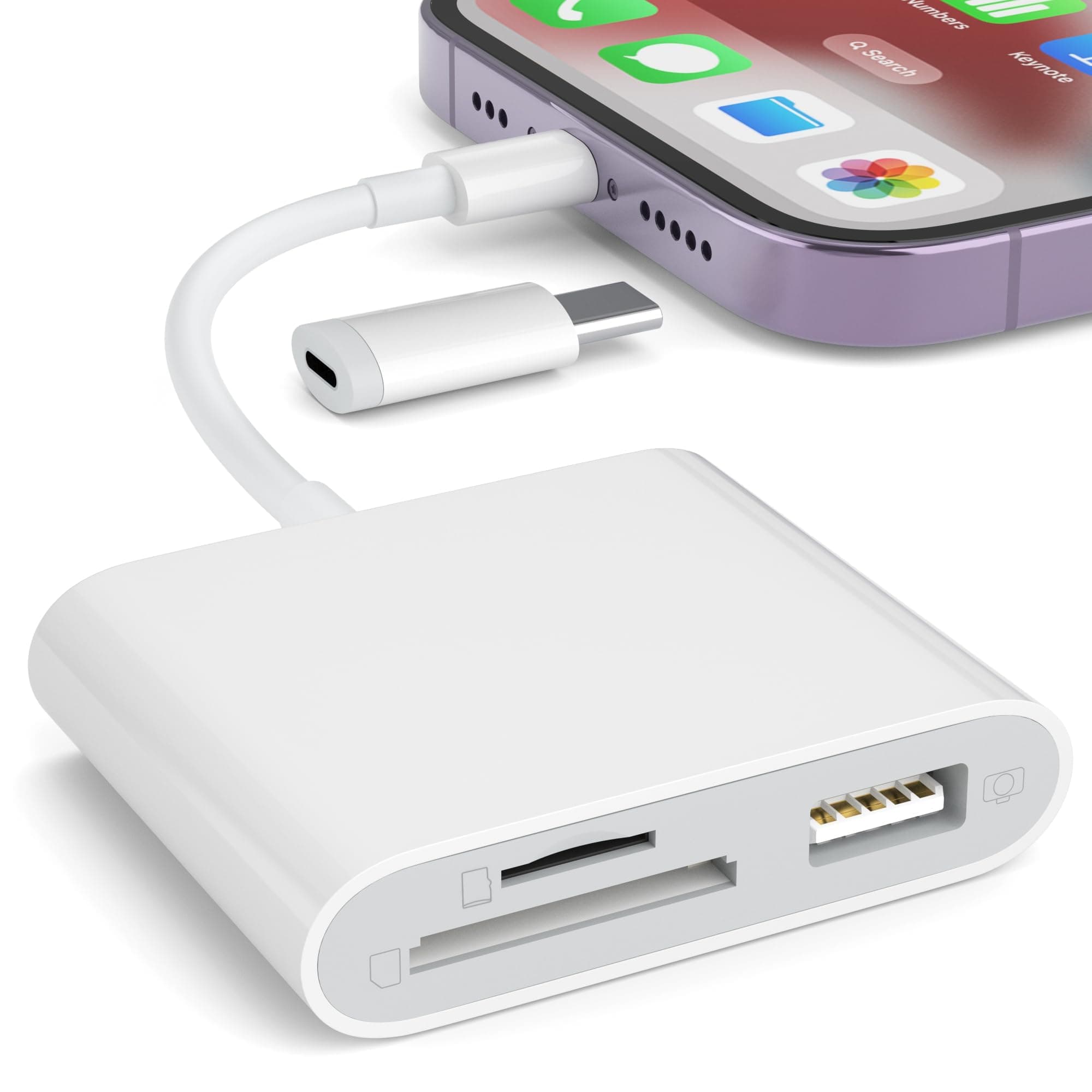 SD Card Reader for iPhone, Memory Card Reader with USB Camera Adapter Plug and Play Trail Game Camera SD Card Viewer Supports SD and TF Card Micro SD Card Adapter for iPad No App Required SZHAIYIJIN