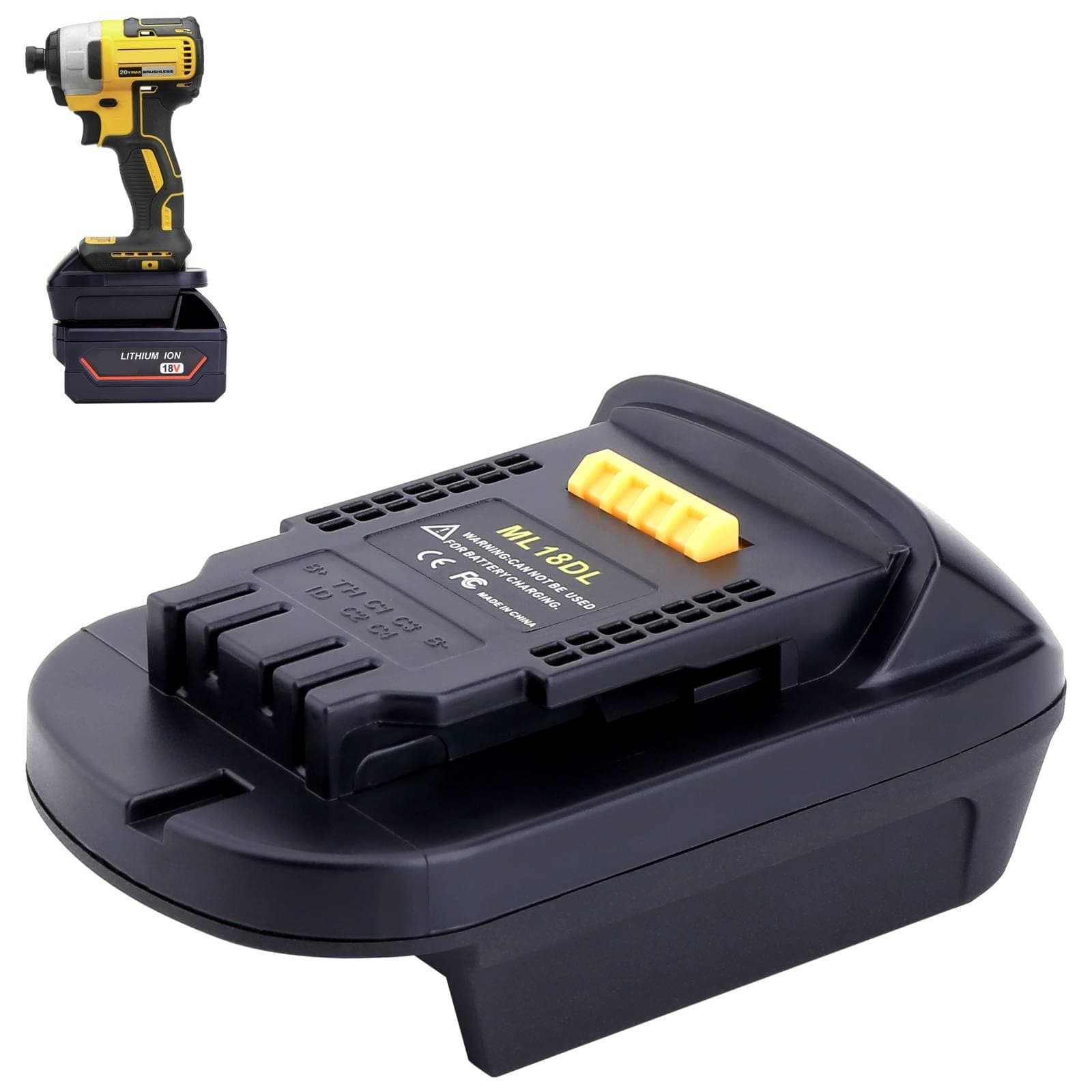 ML18DL Battery Adapter Compatible with Dewalt 20V Cordless Tools, Adapter Compatible with Mil-Waukee 18V M-18 Battery to Replacement for Dewalt 20V Max Lithium Batteries