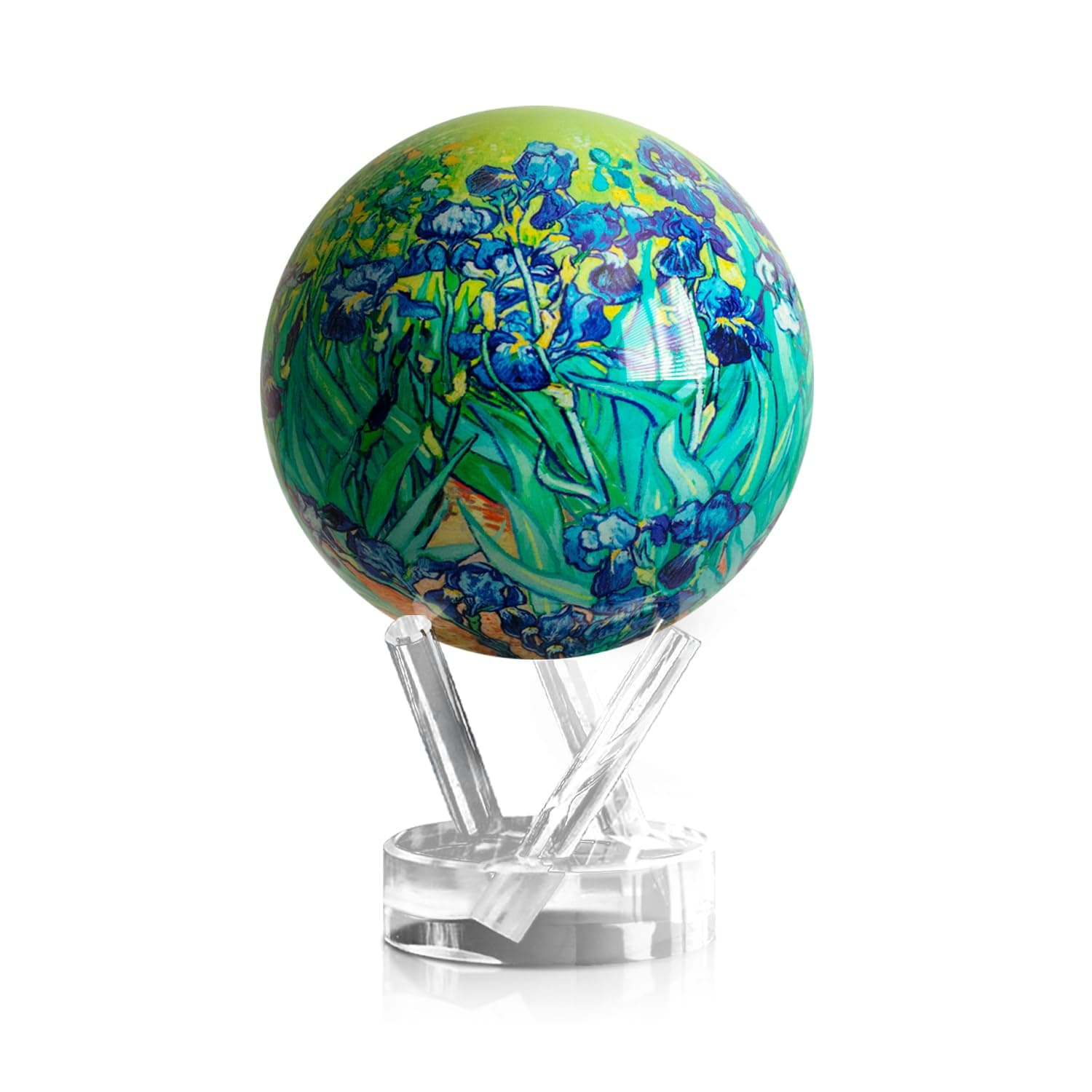 Globe - Van Gogh Irises Classic (4.5") | Solar Rotating Globe Inspired by Famous Painting | Art Desk Décor | No Batteries or Wires