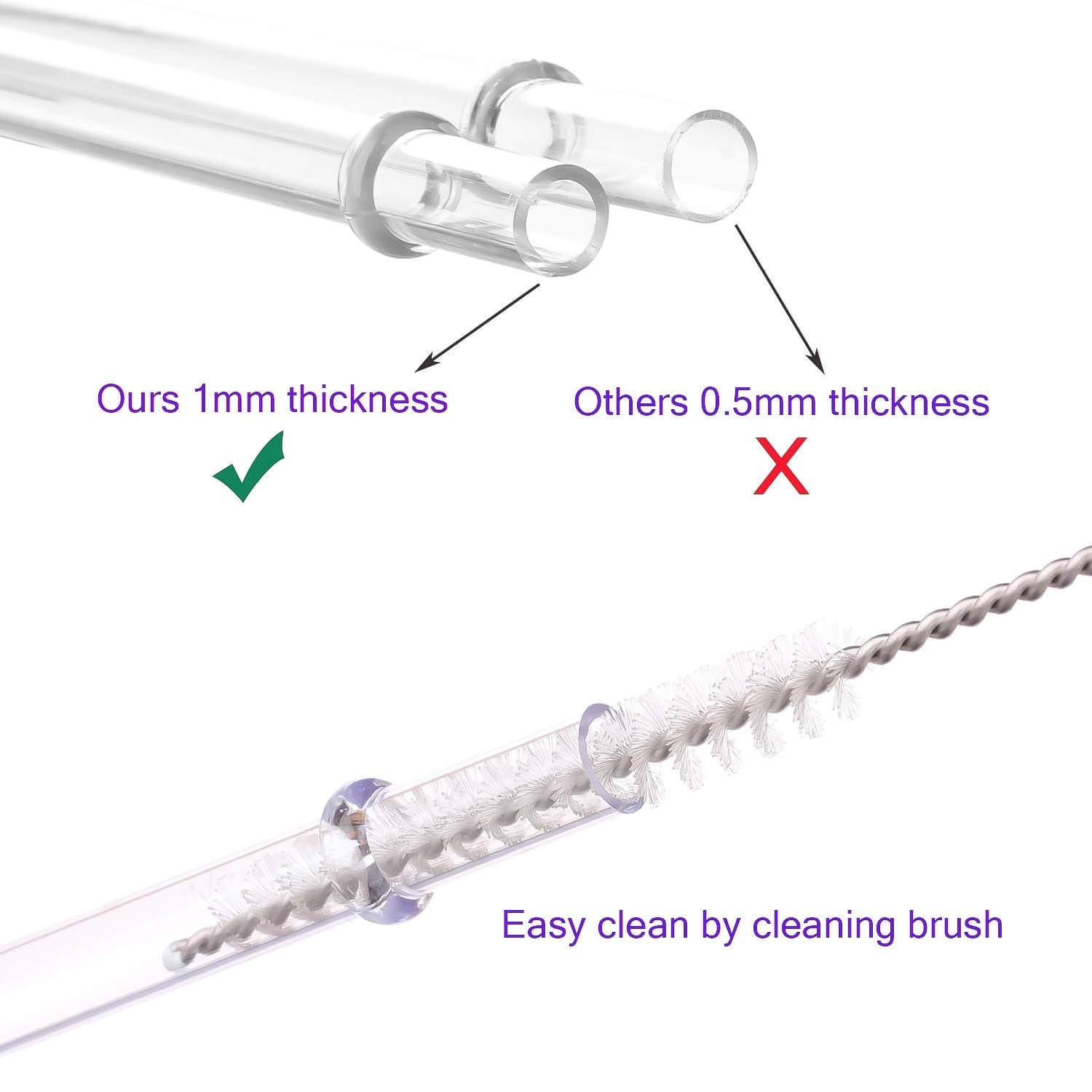 Dakoufish 13" Long Clear Reusable Plastic Replacement Drinking Straws for 40 oz,46 oz Mason Jar,Tumblers, Set of 12 with Cleaning Brush