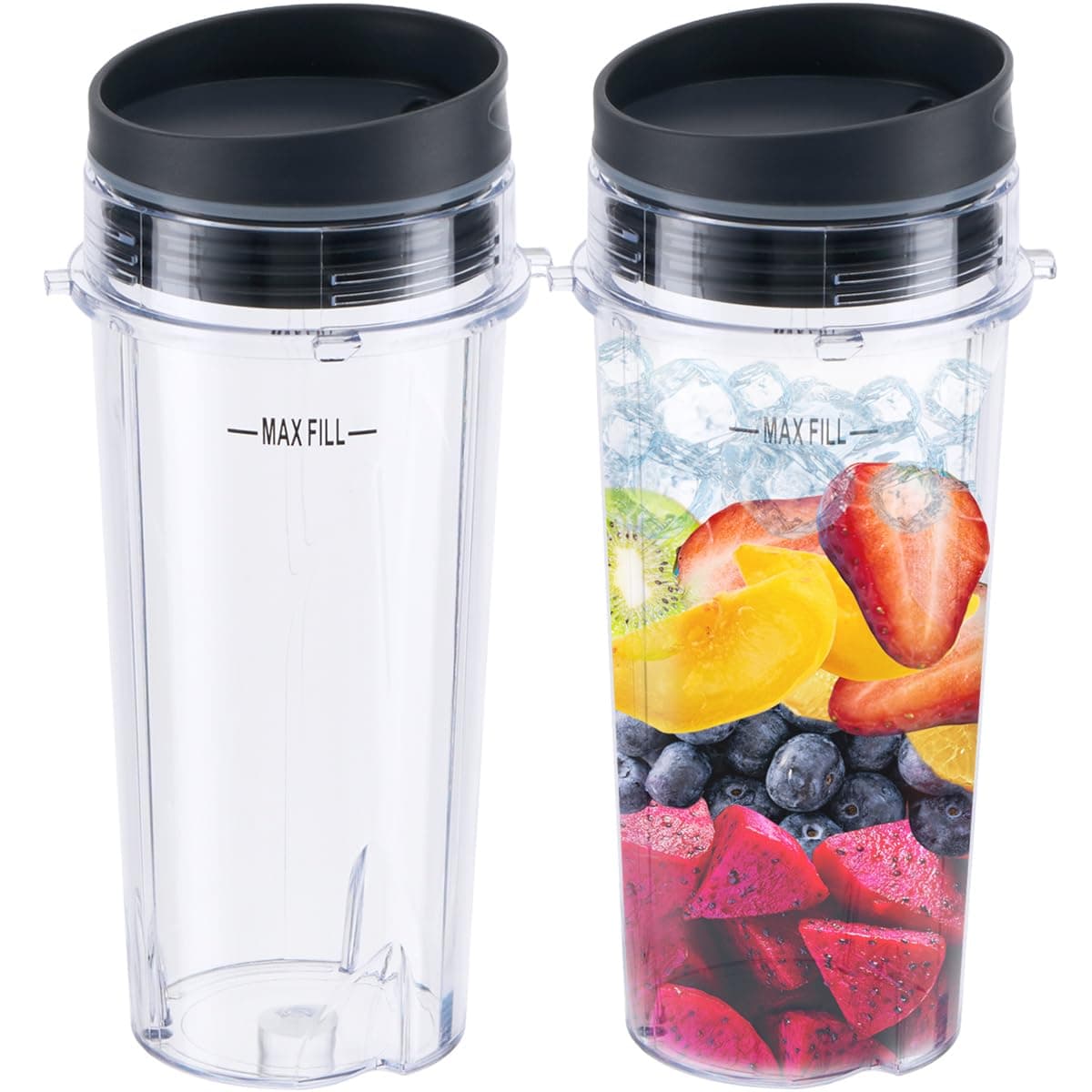 16oz Blender Cup Set for Ninja Replacement Parts Single Serve Blender Cup With Lids Set For BL770 BL780 BL660 BL740 BL810 Nutri Ninja Series Blenders (2-pack)