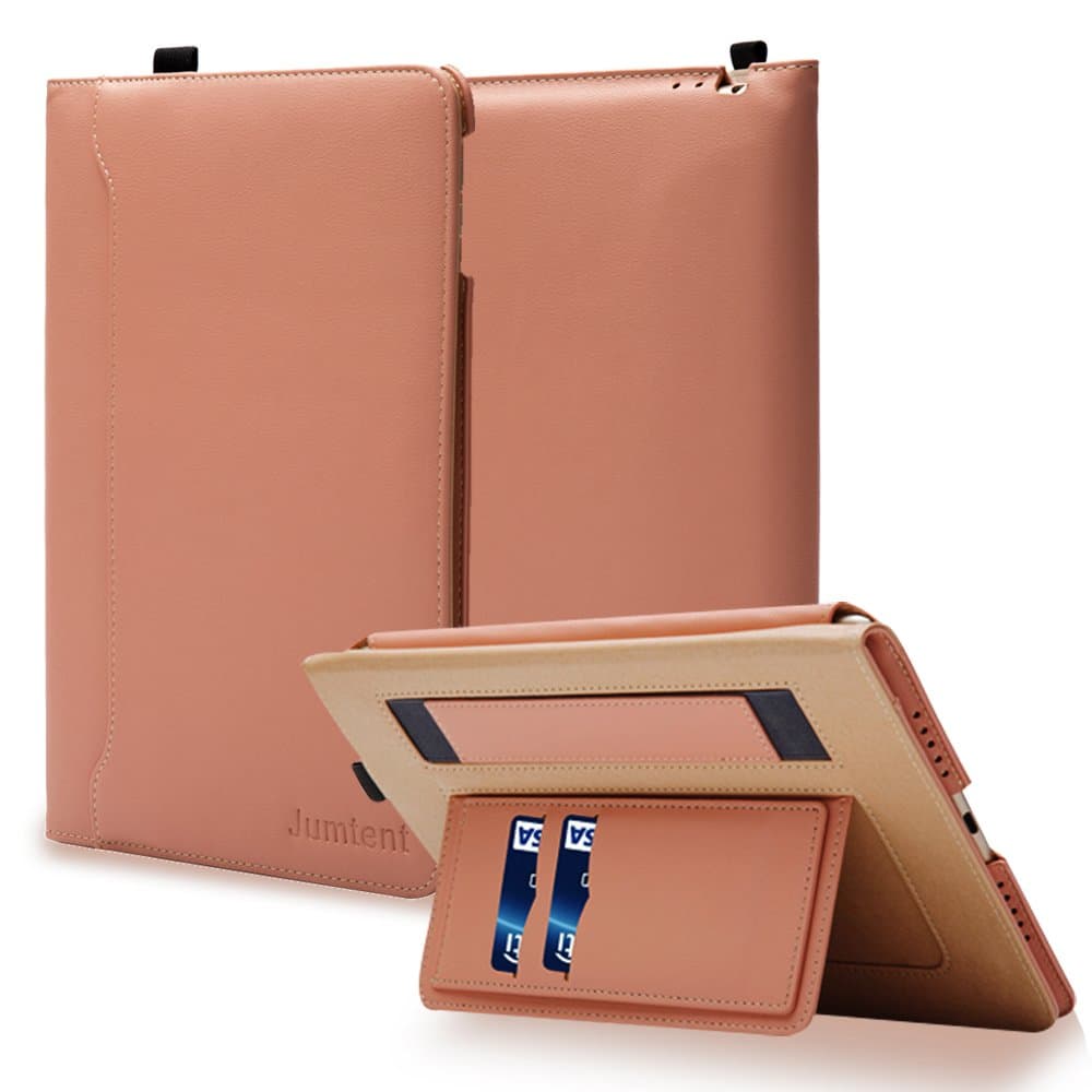 iPad Pro 9.7 Case, iPad Pro 9.7 inch Case,Jumtent Leather Stand Folio Case Cover Compatible iPad Pro 9.7 inch 2016, with Card Slots,Document Pocket,Pencil Holder,Hand Strap (Pink)