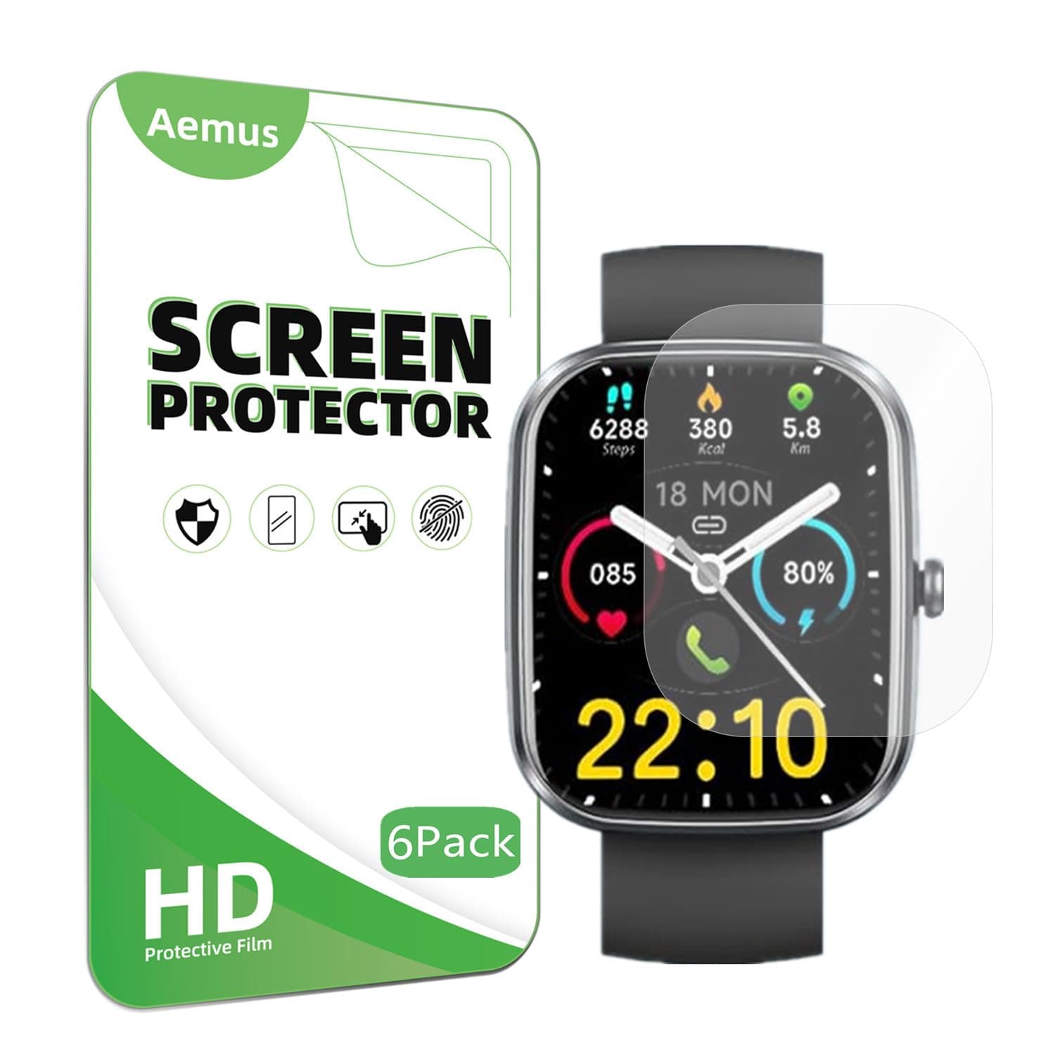 Screen Protector Compatible for uaue T70 Smart Watch 1.91" (6 Pack) Clear TPU Soft Film, Compatible for Soudorv Fitness Watch Screen Film