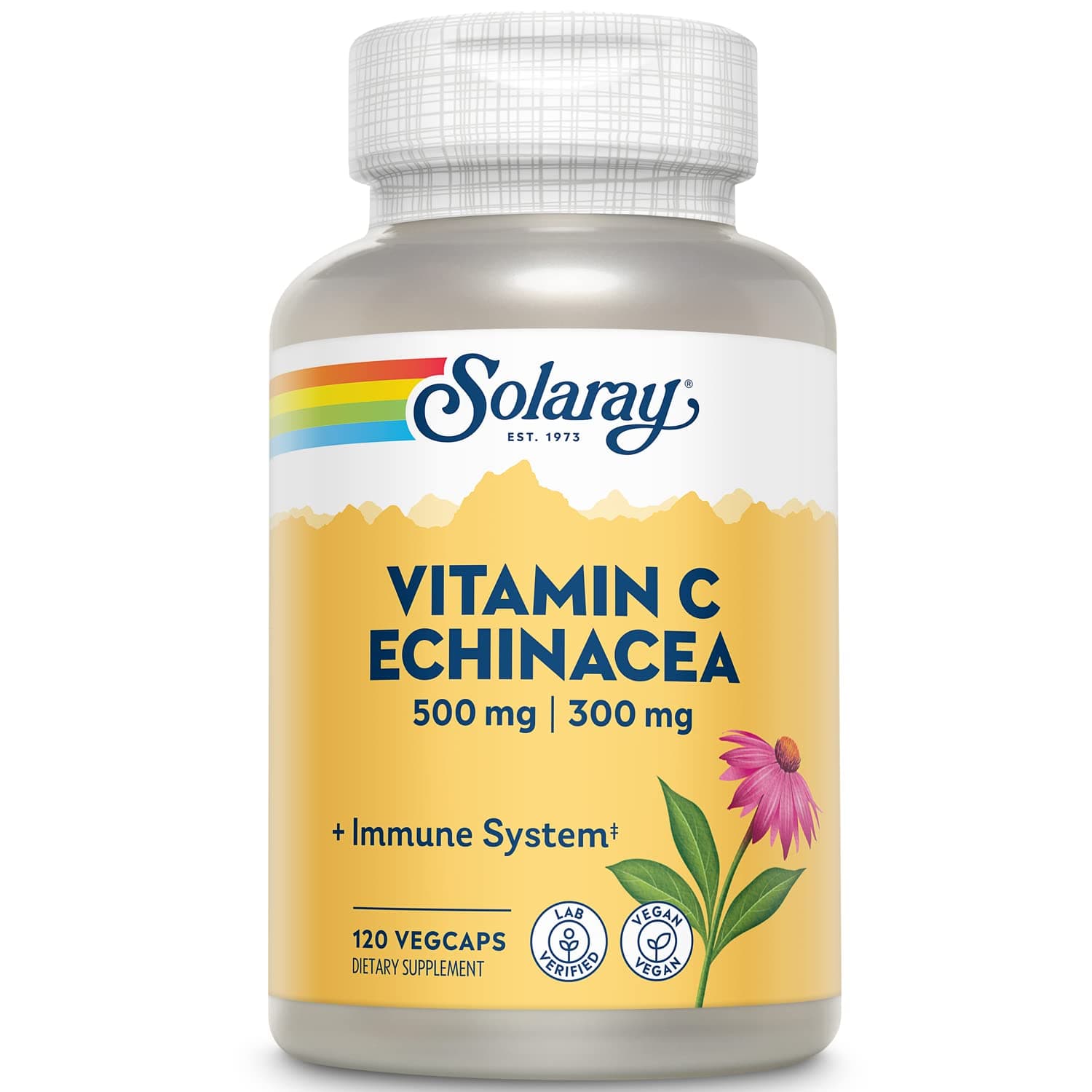 Vitamin C & Echinacea Root Supplement - Healthy Immune System Support for Women & Men, 500 mg Vitamin C & 300 mg Echinacea Per Capsule, Non-GMO, Vegan - 120 Count Veg Caps