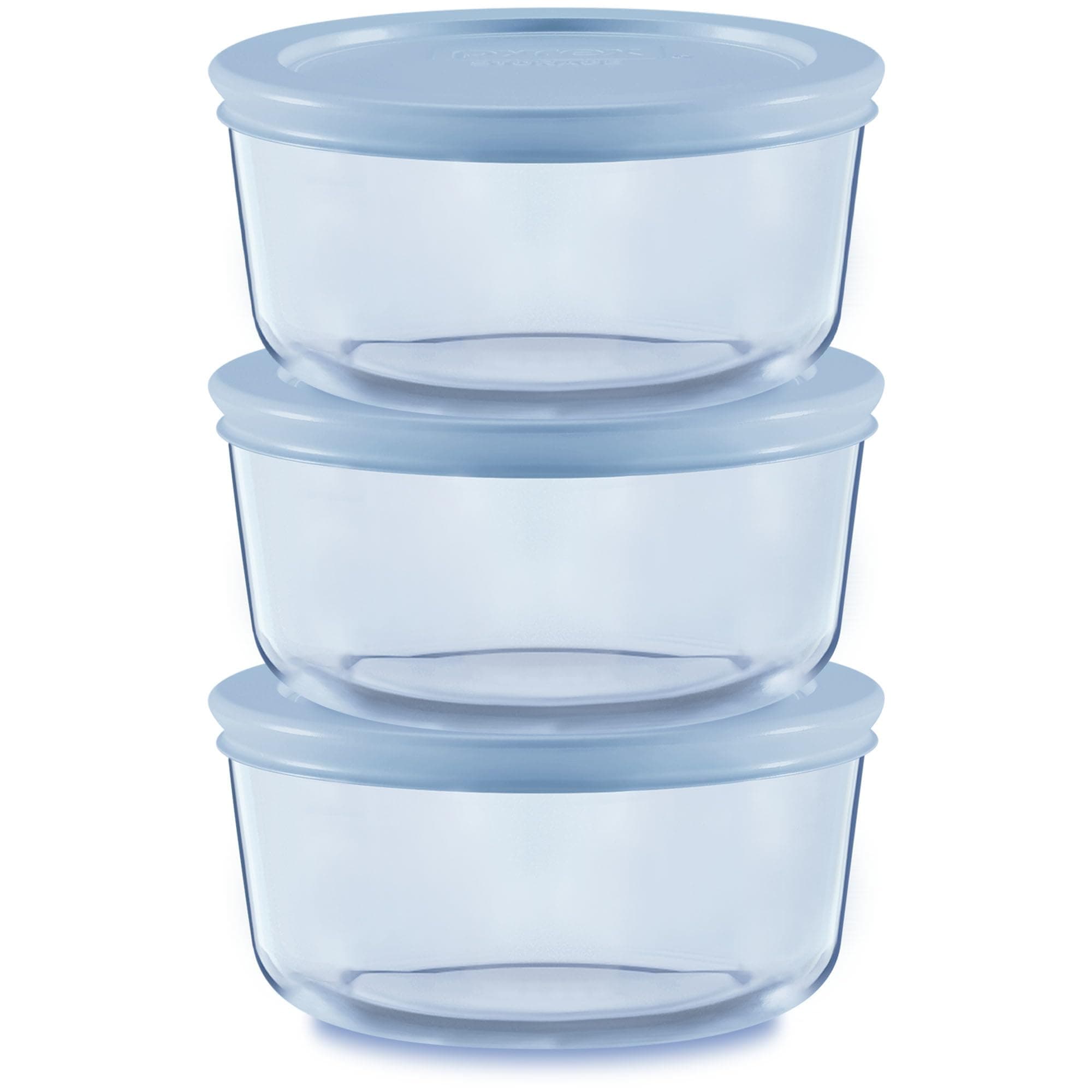 Pyrex Sculpted Tinted (6-PC Small) Small Round Food Storage Container Set, Snug Fit Non-Toxic Plastic BPA-Free Lids, Freezer Dishwasher Microwave Safe, 2 Cup (x3)
