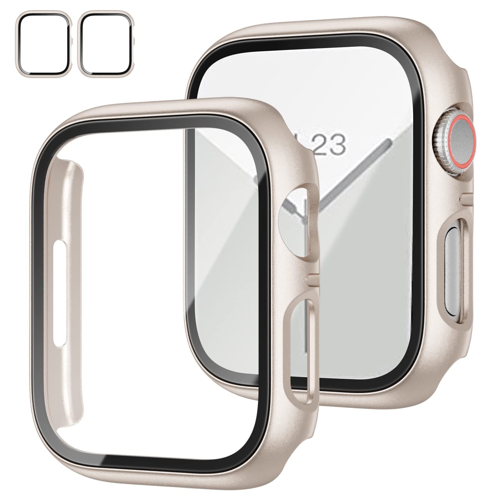 JZK 2 Pack Case with Tempered Glass Screen Protector for Apple Watch Series 6/5/4/SE 40mm, Slim Guard Bumper Full Coverage Hard PC Protective Cover HD Ultra-Thin Cover for iWatch 40mm,Starlight