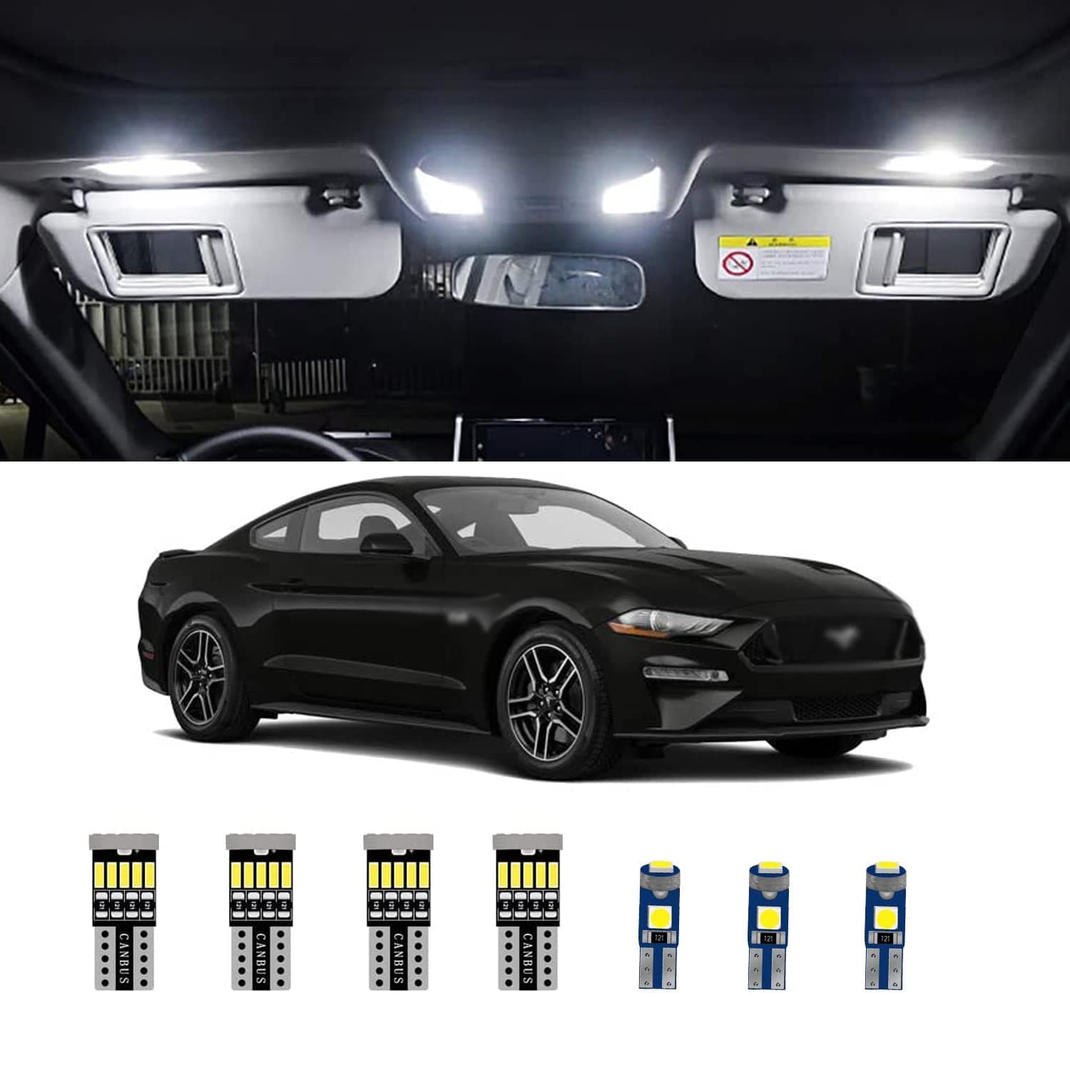 AWALITED 8pcs Interior LED Lights Kit Super Bright LED Map Dome Light Bulbs for Ford Mustang 2015 2016 2017 2018 2019 2020 2021 all models