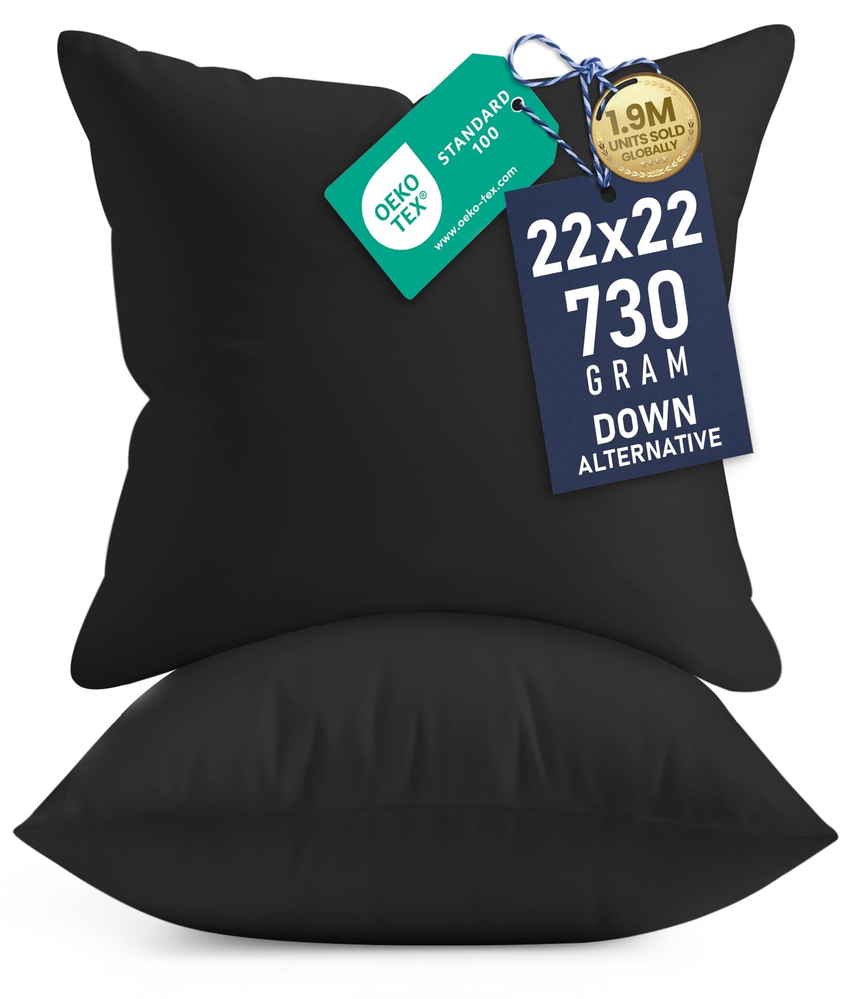 Utopia Bedding Throw Pillows Insert (Pack of 2, Black) - 22 x 22 Inches Bed and Couch Pillows - Indoor Decorative Pillows