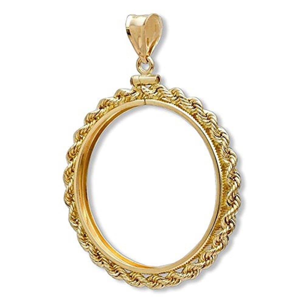 US Solid 14K Gold Coin Bezel Pendant for The 1/10 oz $5 American Eagle Gold Coin - Rope Screw Top Design