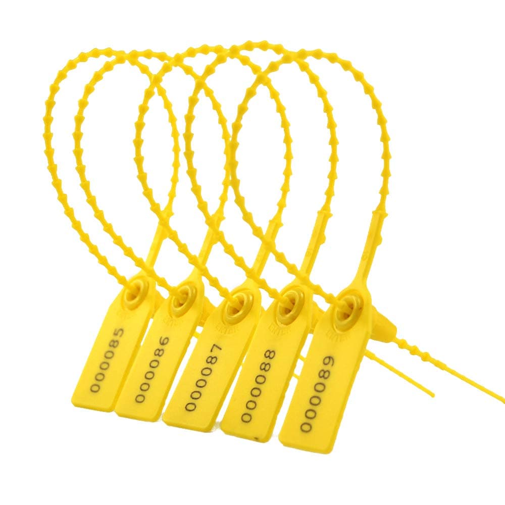 Leadseals(R) Yellow Numbered Security Zip Ties Plastic Tamper Evident Seal Tags Pull Tite Self-Locking Disposable Safety Locks for Fire Extinguisher (100 PCS)