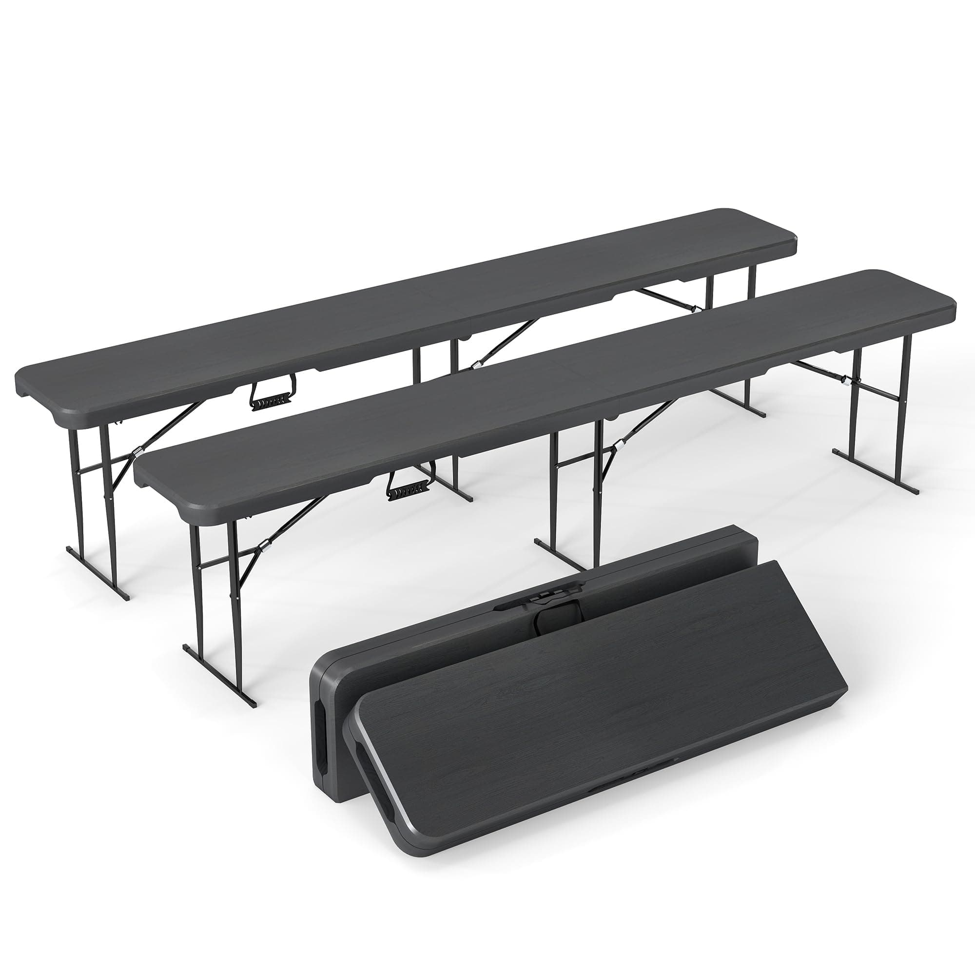 Real Relax 6 feet Plastic Folding Bench with Carrying Handle & Lock,Portable in/Outdoor Picnic Party Camping Dining Seat, Garden Soccer Multipurpose Entertaining Activities,Waterproof, 2 Pack, Black