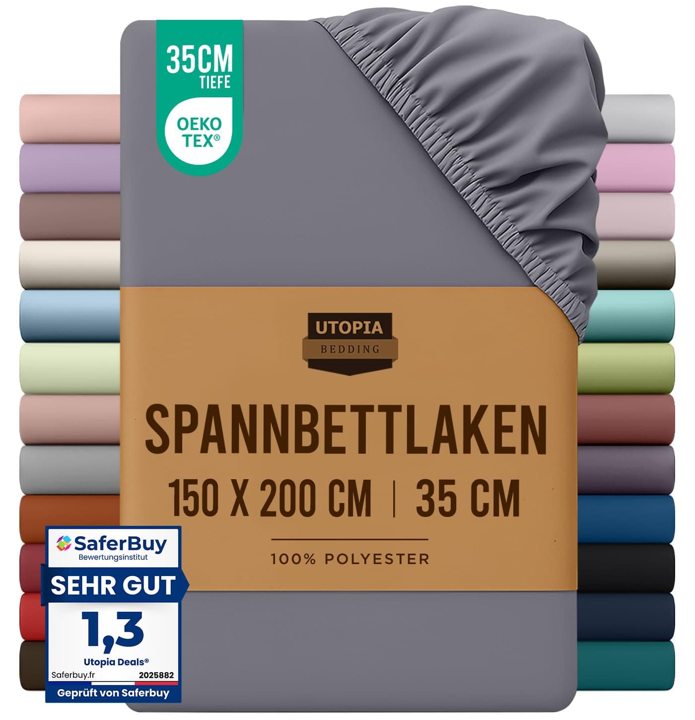 Utopia Bedding Fitted Sheet King, Grey - Deep Pocket 14 inch (35 cm) - Easy Care - Soft Brushed Microfibre Fabric - Shrinkage and Fade Resistant - Bottom Sheet