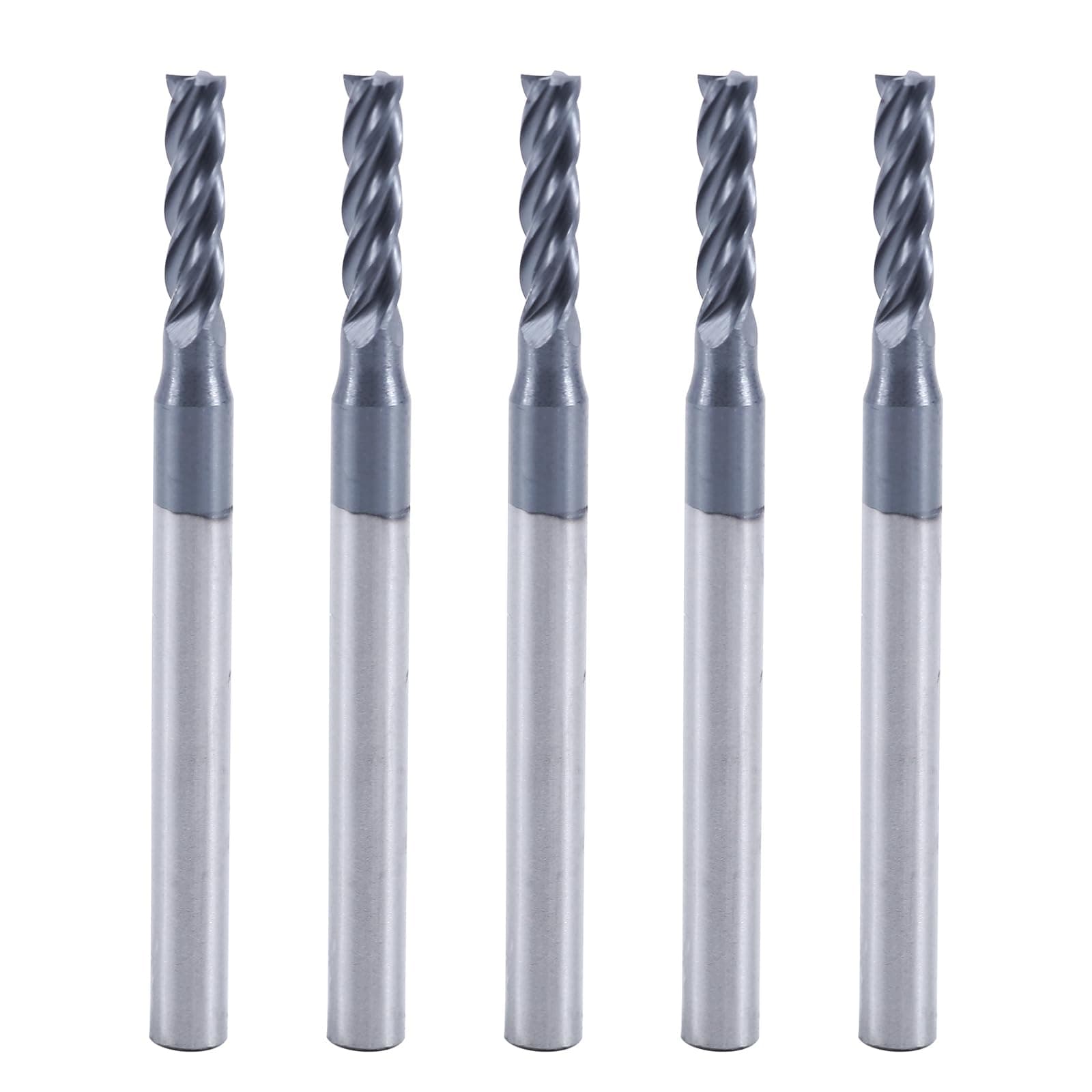 ISB 3/32’’ Carbide Square Nose End Mill Set, 4 Flute Micro Grain Carbide End Mill Bits for Alloy Steels/Hardened Steels/Aluminum/Copper, Suitable for DIYers and Professionals, 5 Pcs